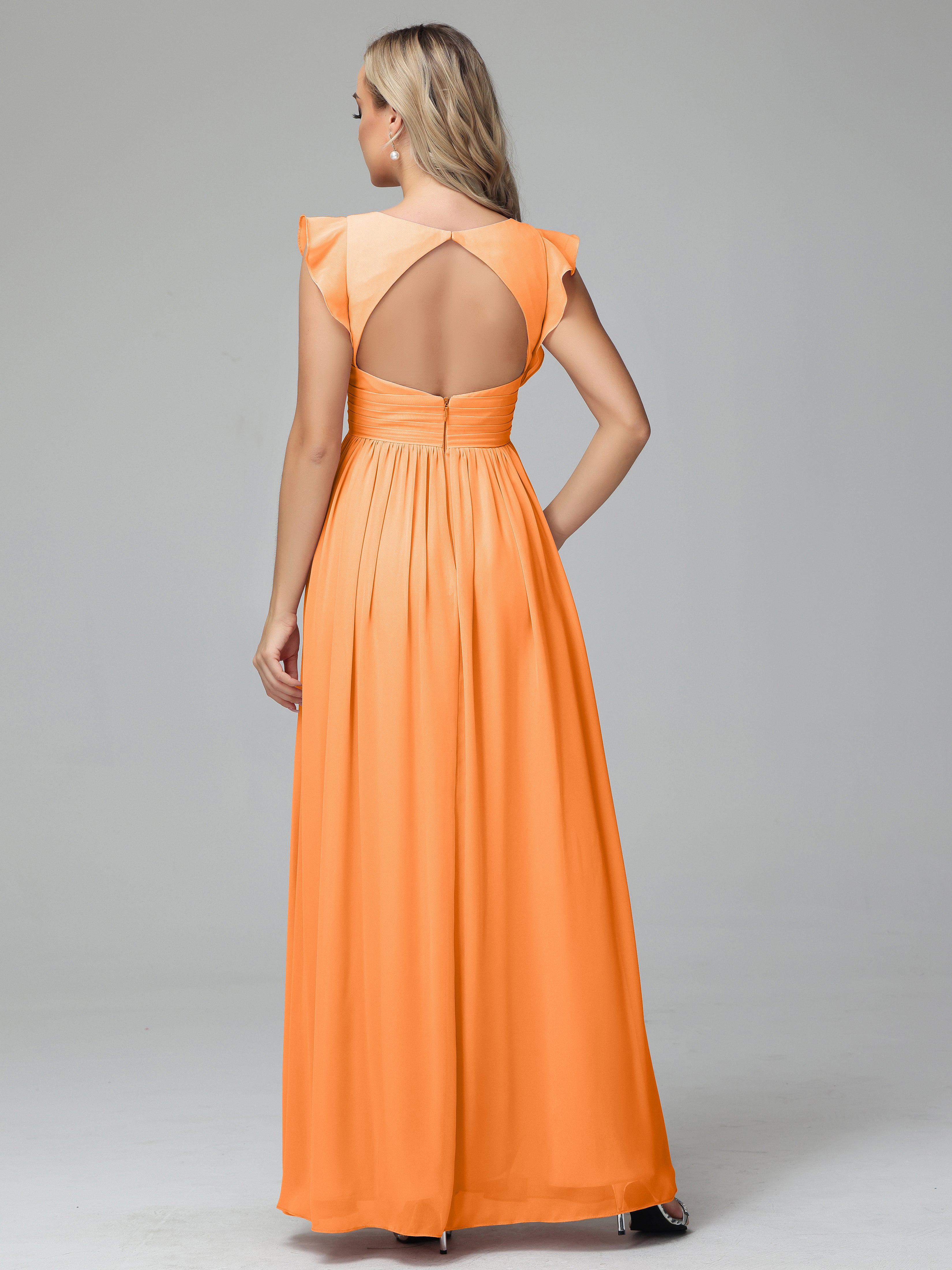 Bonnie V-Neck Chiffon Bridesmaid Dresses With Ruffle Sleeves