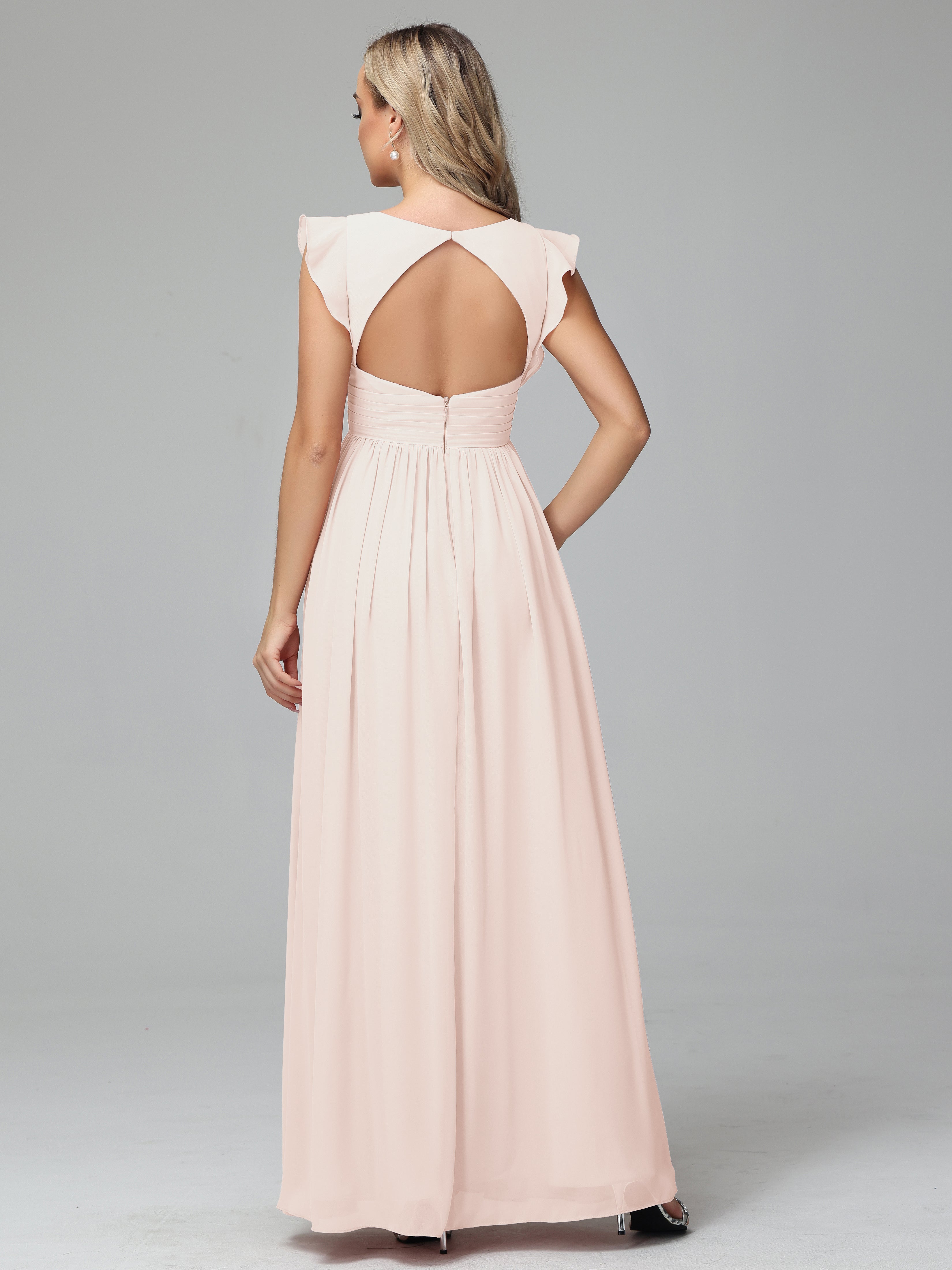 Bonnie V-Neck Chiffon Bridesmaid Dresses With Ruffle Sleeves