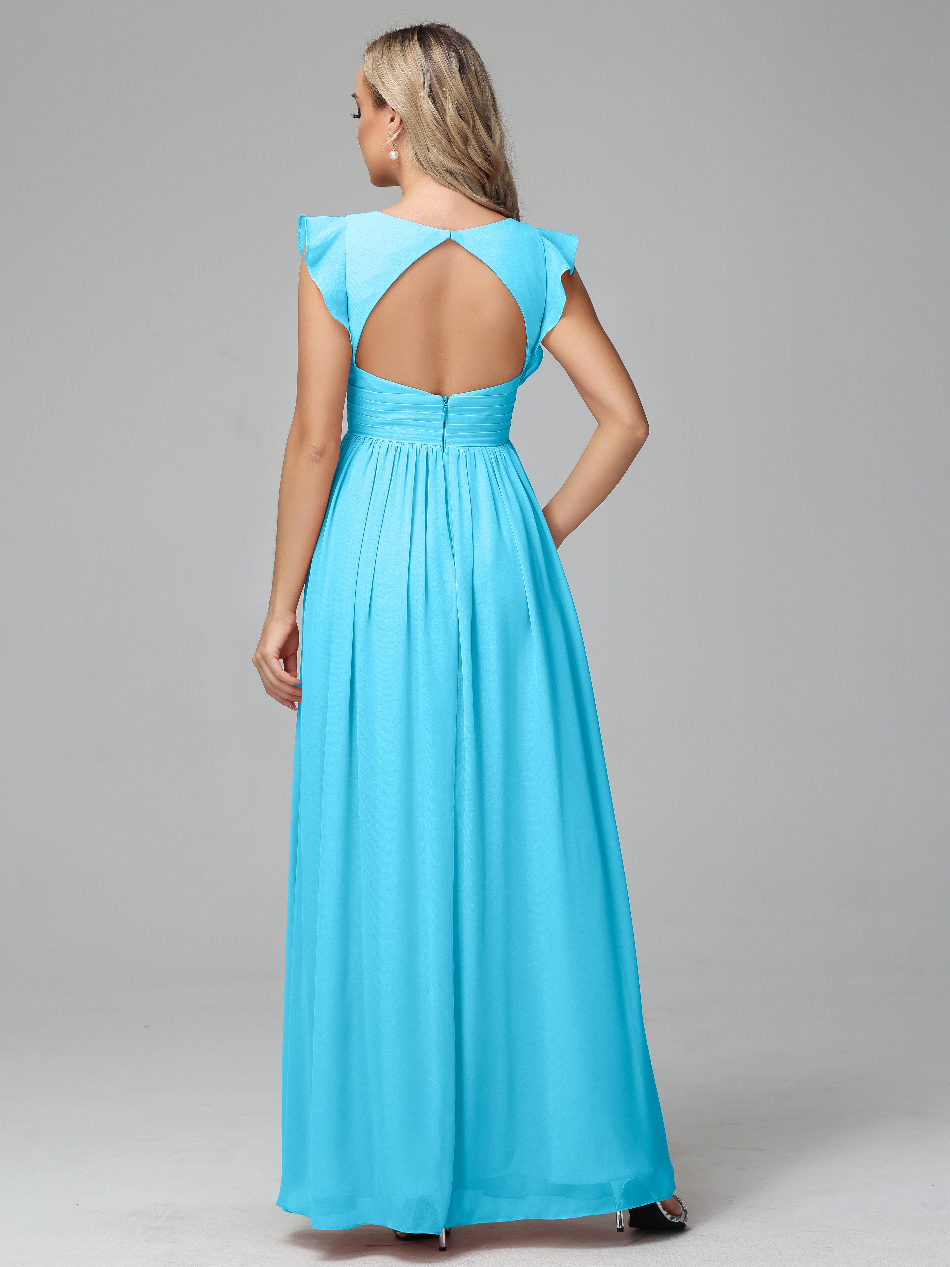 Bonnie V-Neck Chiffon Mother of the Bride Dress With Ruffle Sleeves