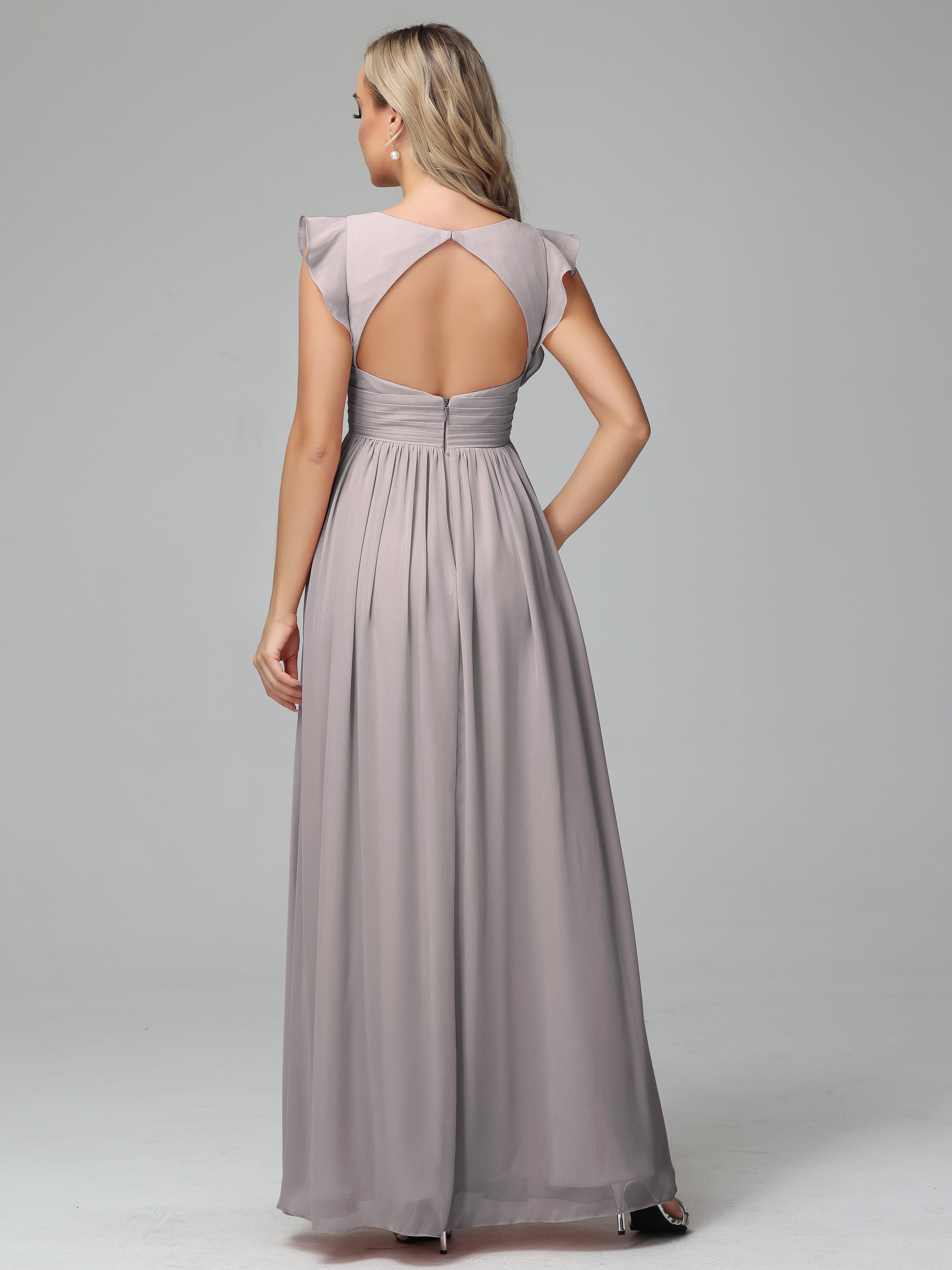 Bonnie V-Neck Chiffon Bridesmaid Dresses With Ruffle Sleeves