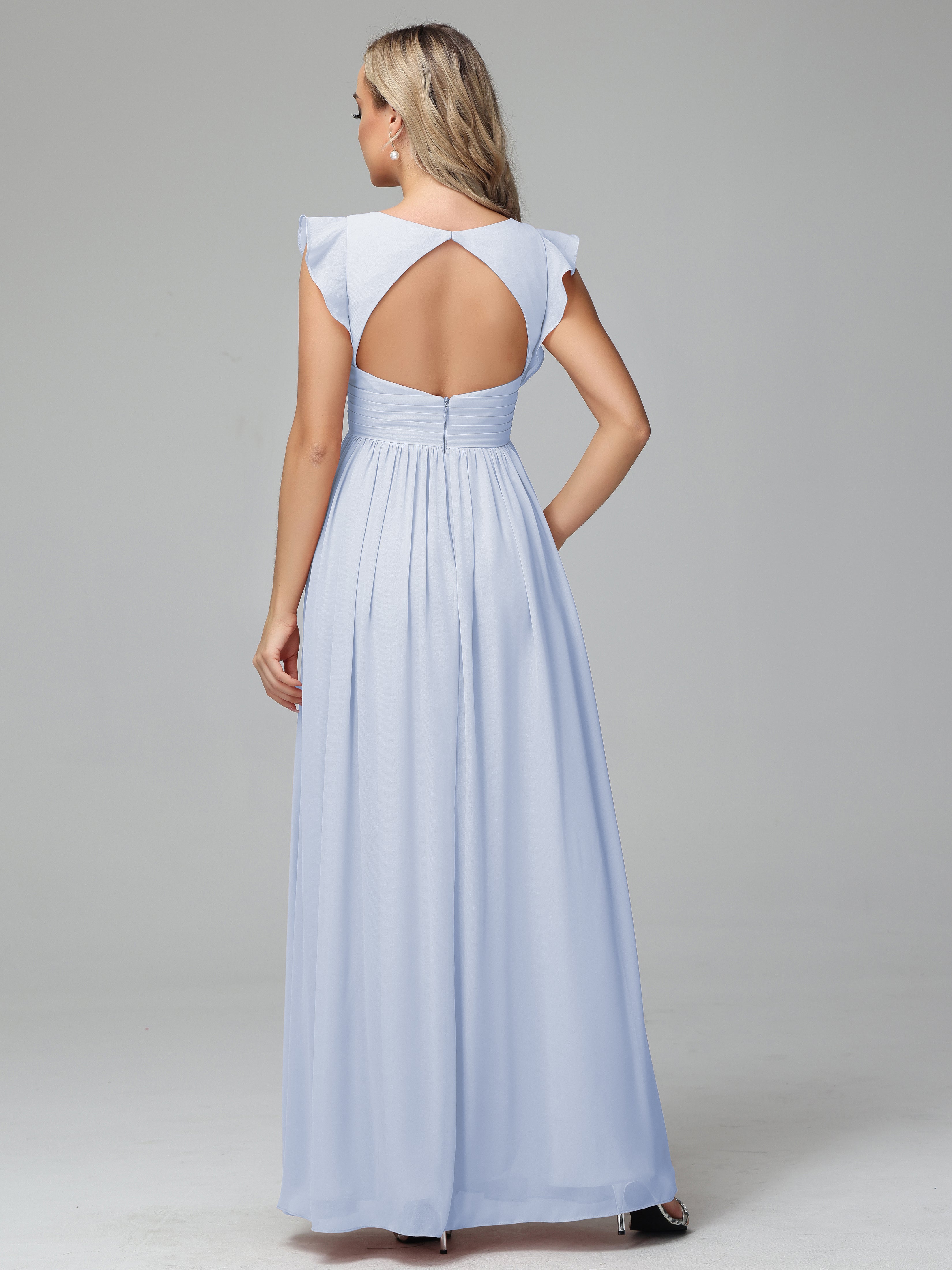 Bonnie V-Neck Chiffon Bridesmaid Dresses With Ruffle Sleeves