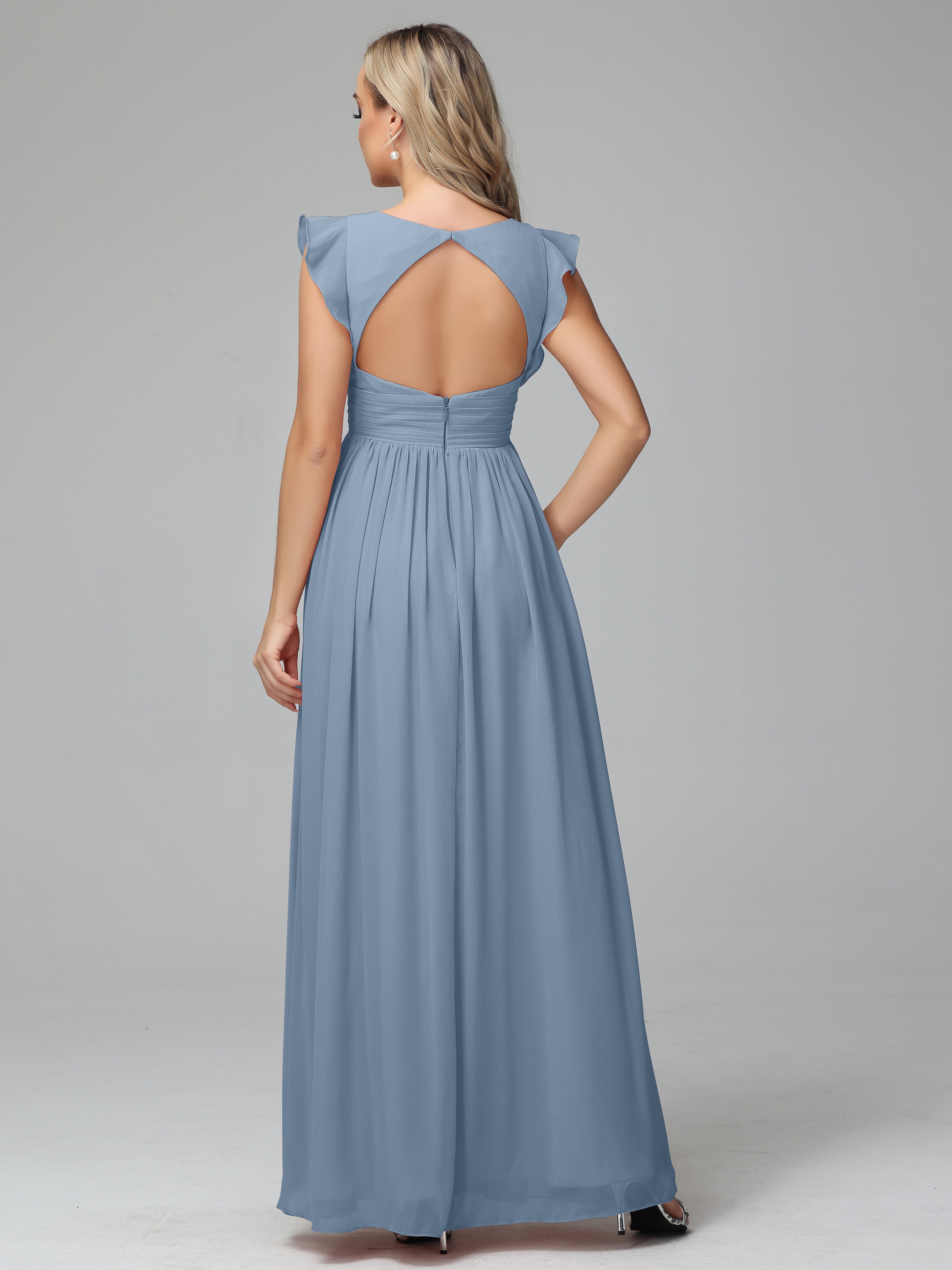 Bonnie V-Neck Chiffon Mother of the Bride Dress With Ruffle Sleeves