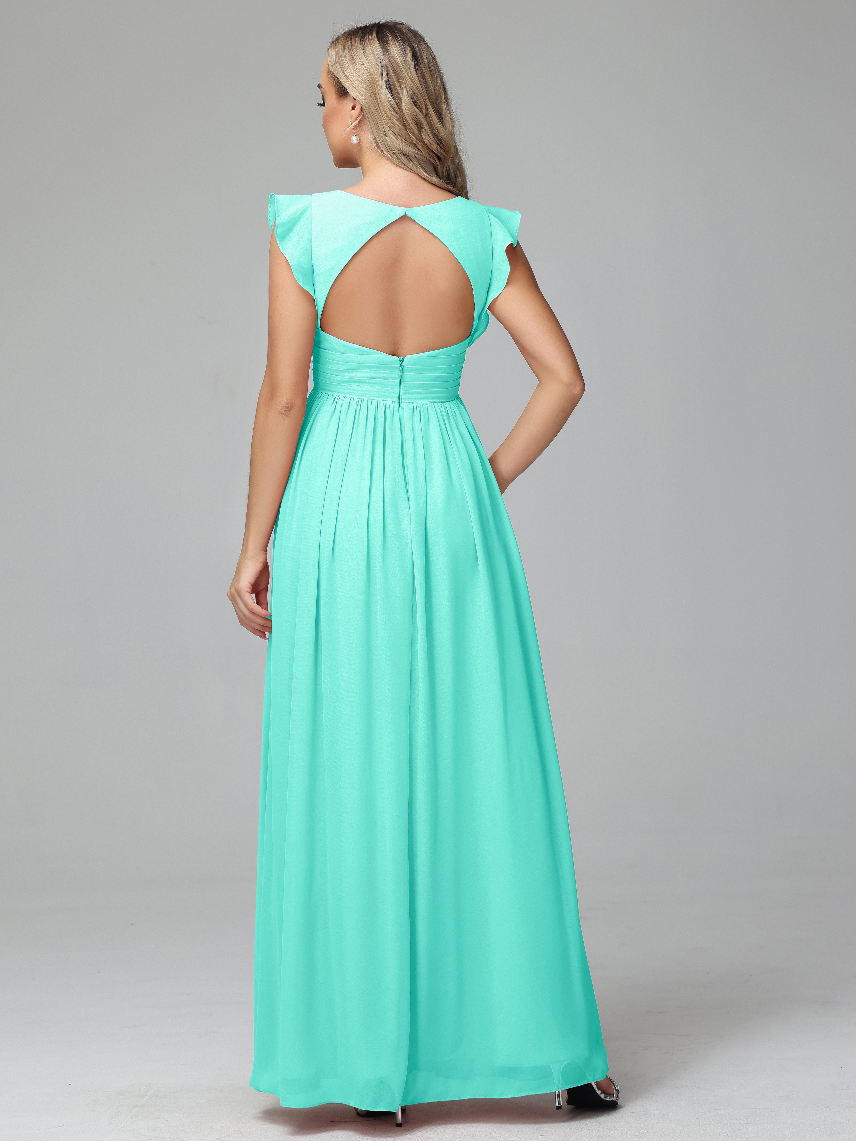 Bonnie V-Neck Chiffon Bridesmaid Dresses With Ruffle Sleeves