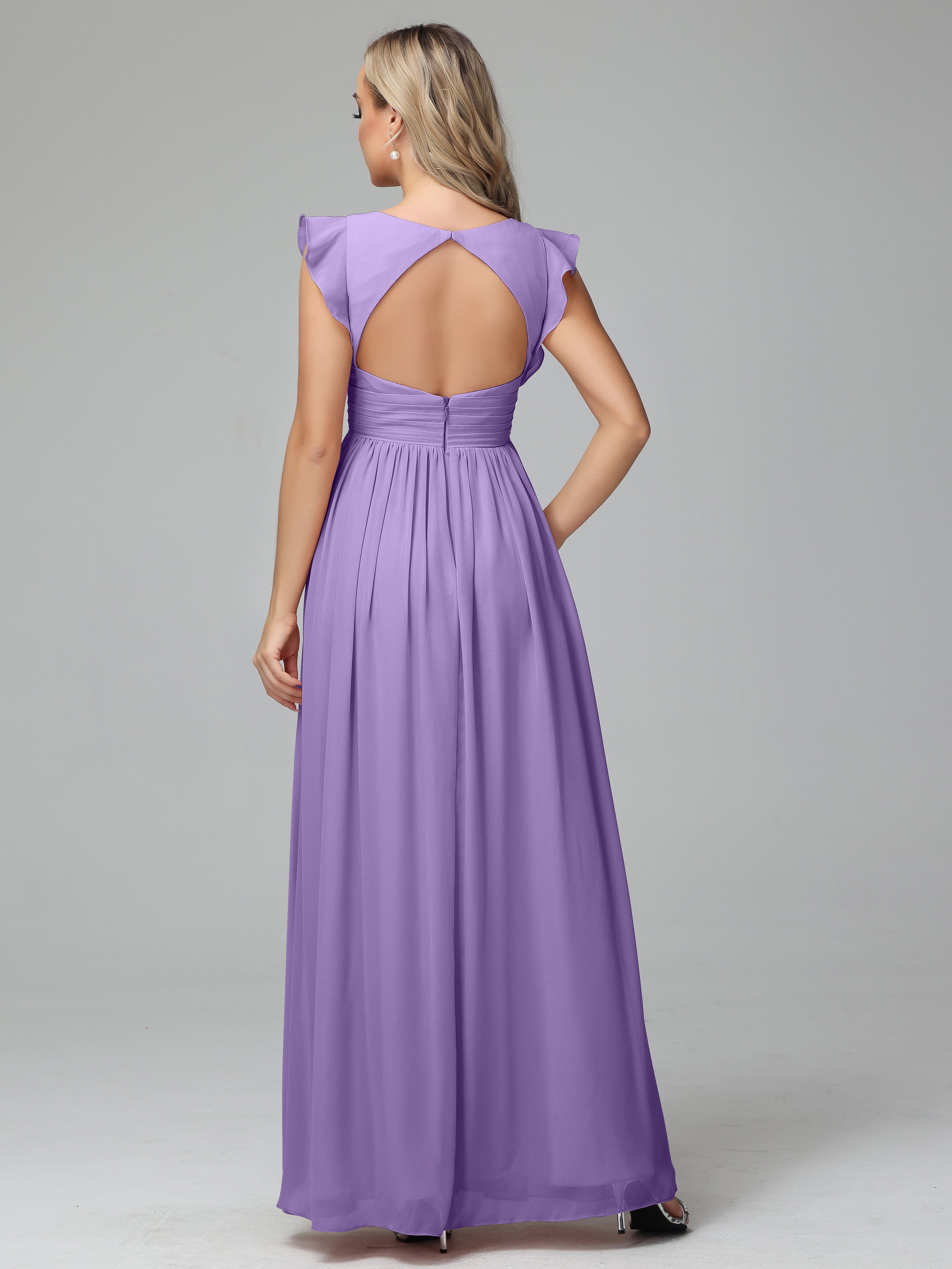 Bonnie V-Neck Chiffon Bridesmaid Dresses With Ruffle Sleeves