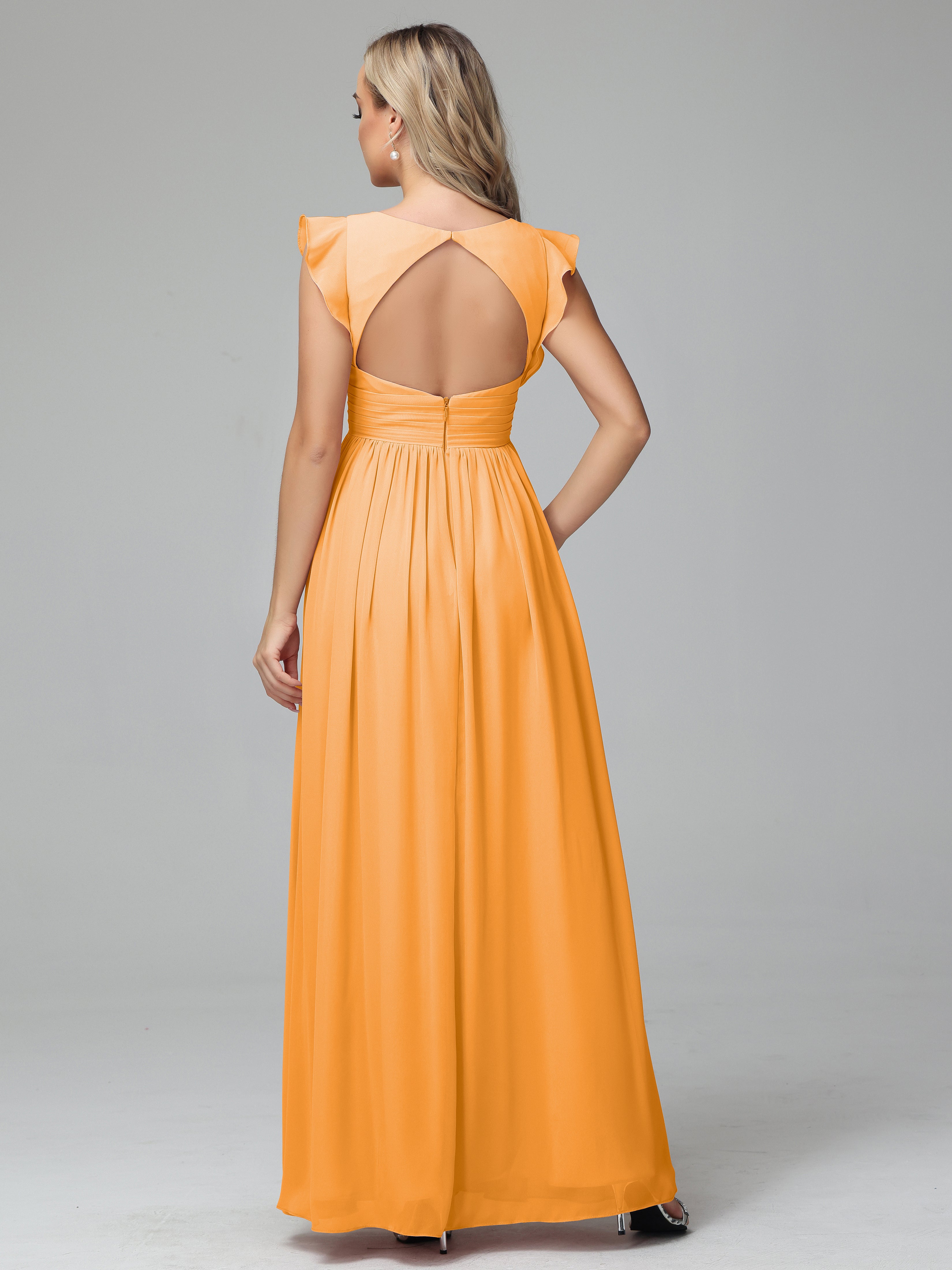 Bonnie V-Neck Chiffon Bridesmaid Dresses With Ruffle Sleeves