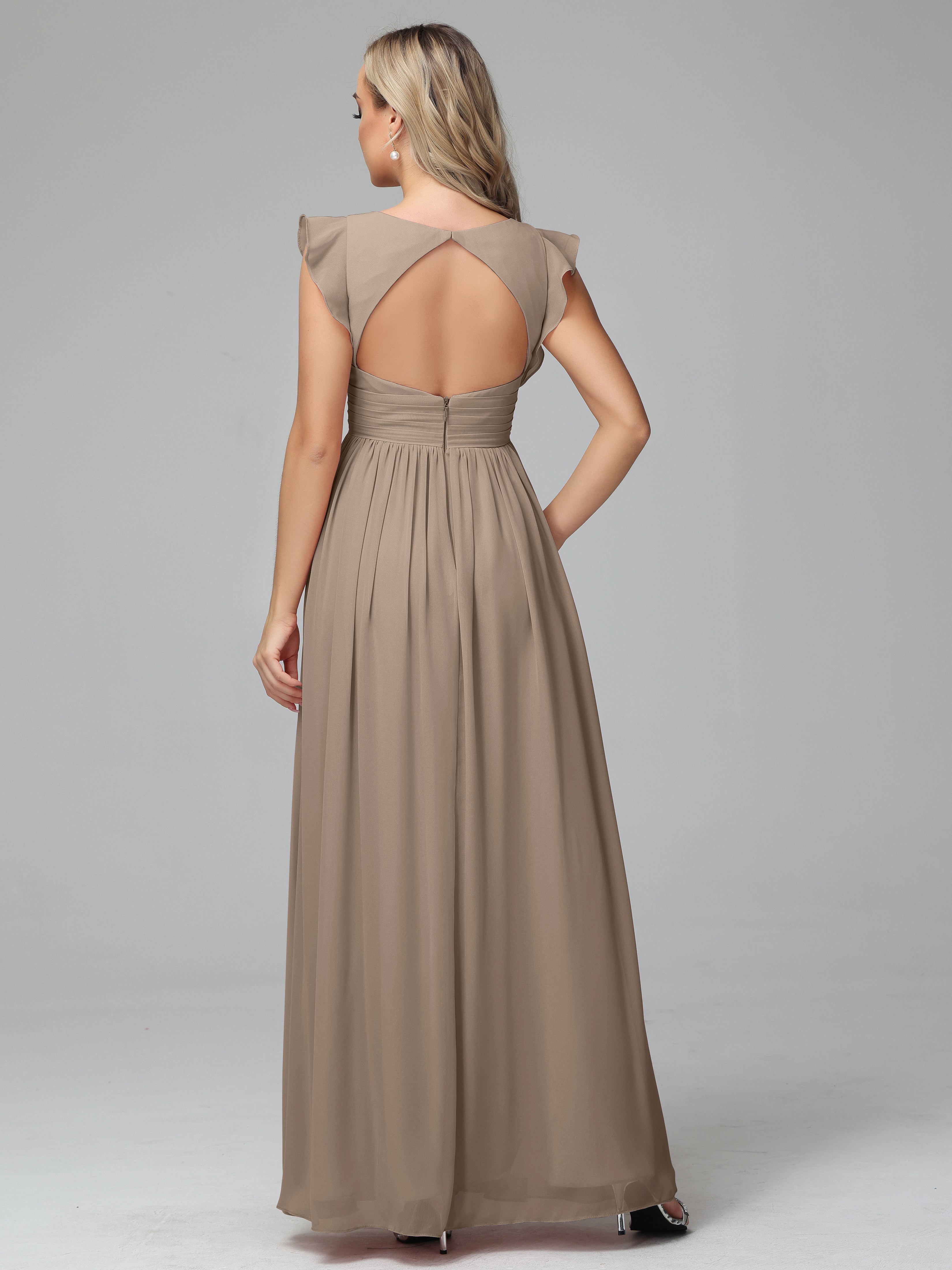 Bonnie V-Neck Chiffon Bridesmaid Dresses With Ruffle Sleeves