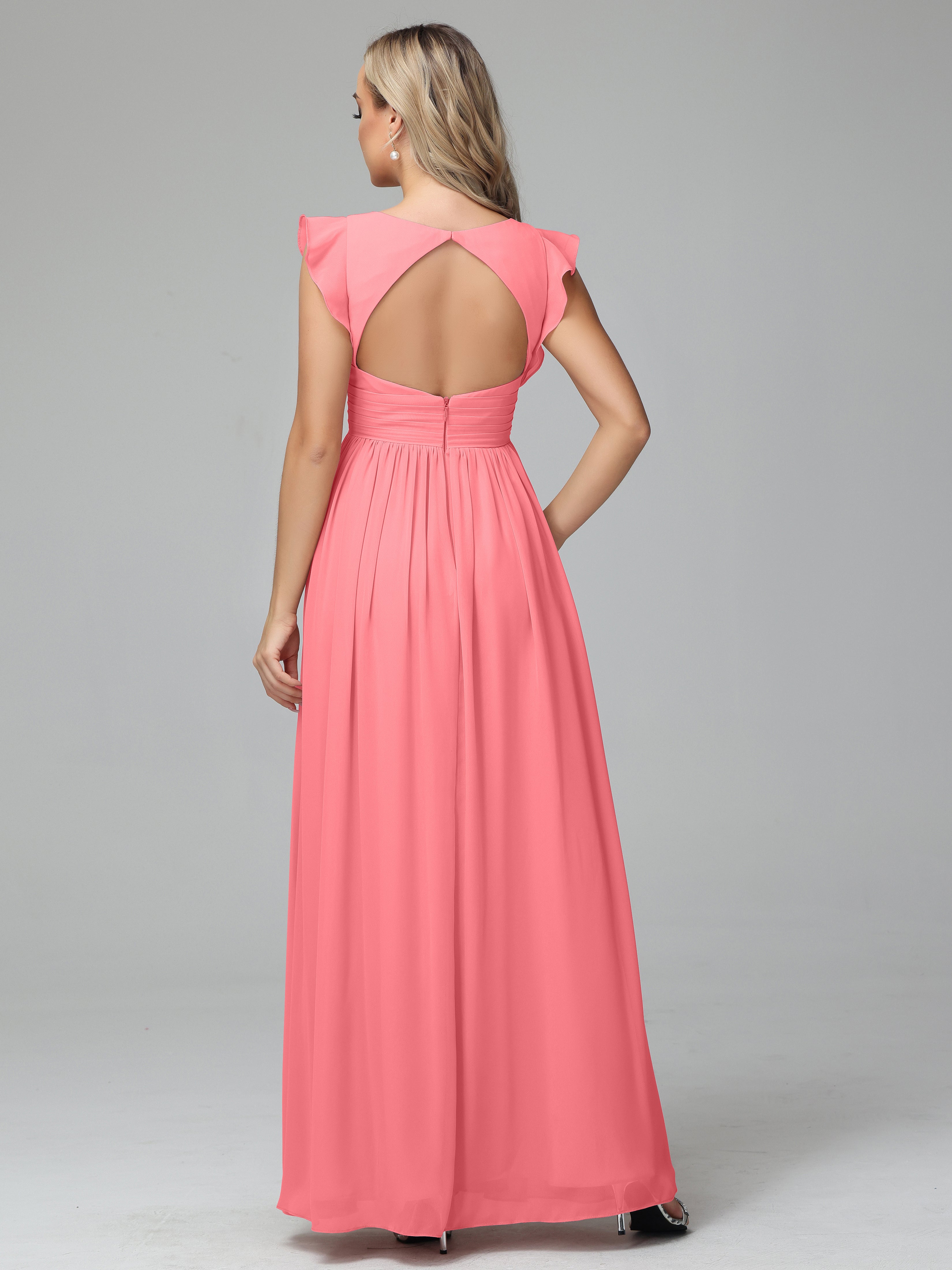 Bonnie V-Neck Chiffon Bridesmaid Dresses With Ruffle Sleeves