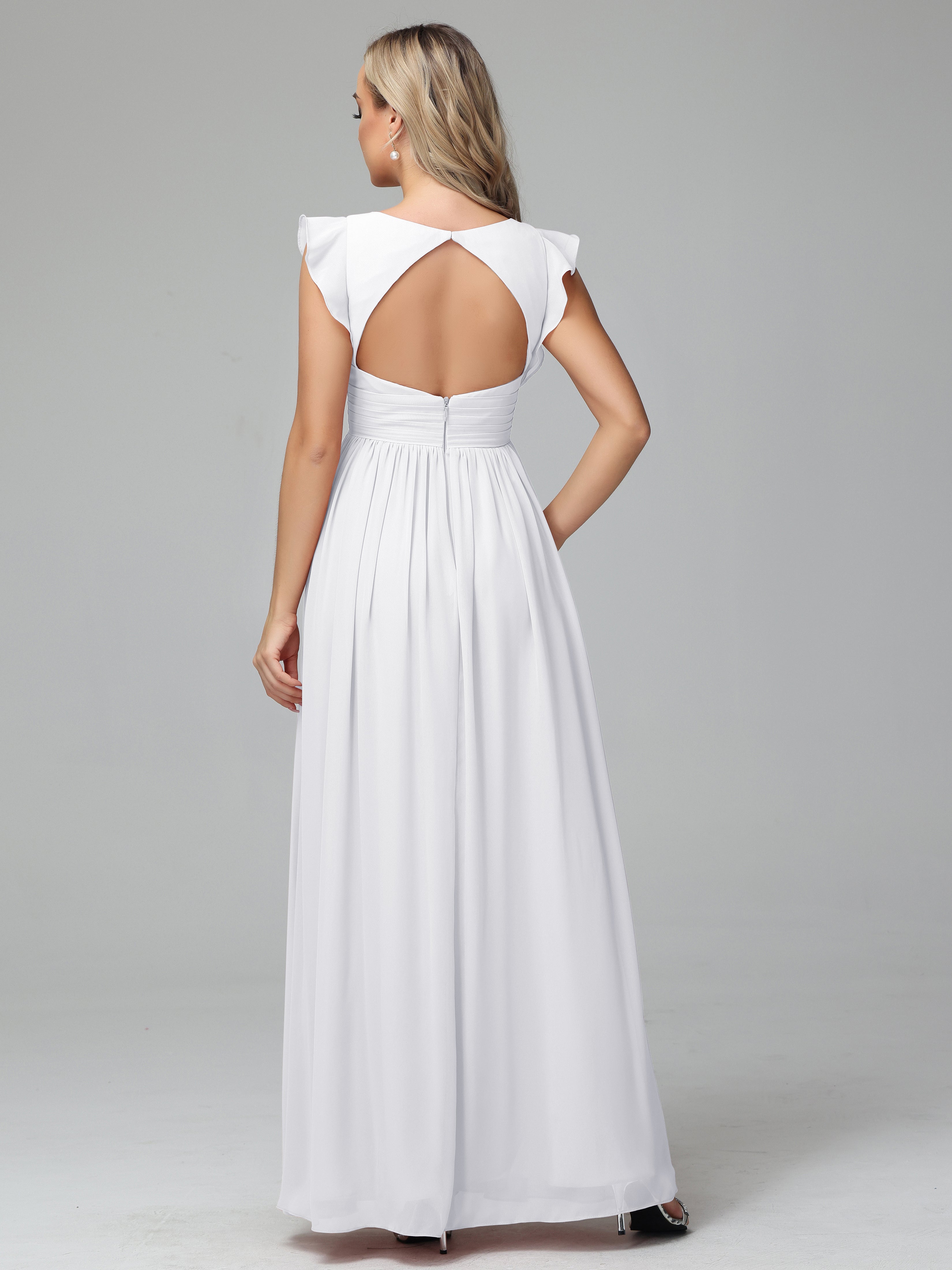 Bonnie V-Neck Chiffon Bridesmaid Dresses With Ruffle Sleeves