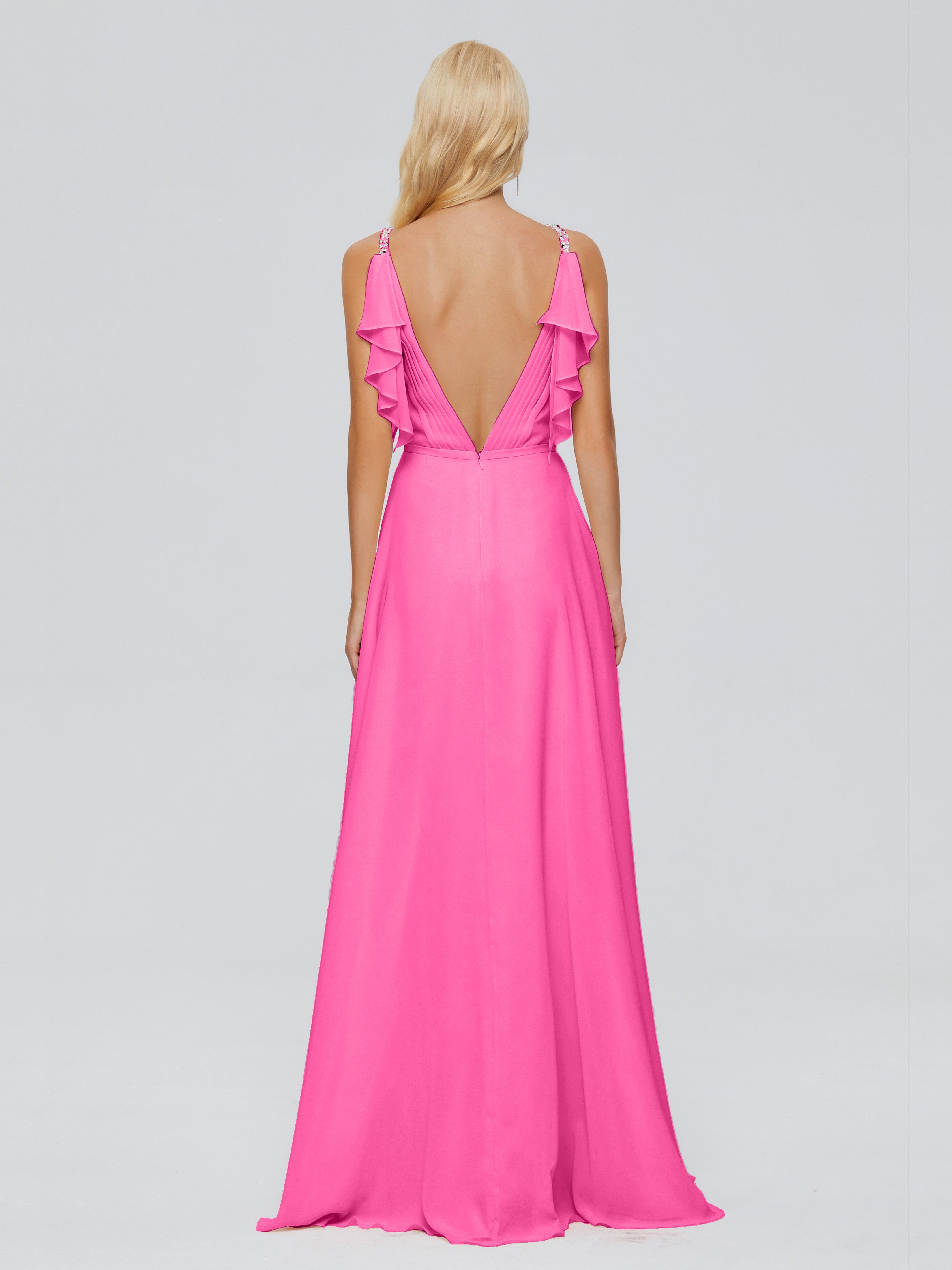 Brianna Ruffles Spaghetti Straps Unique Chiffon Bridesmaid Dresses