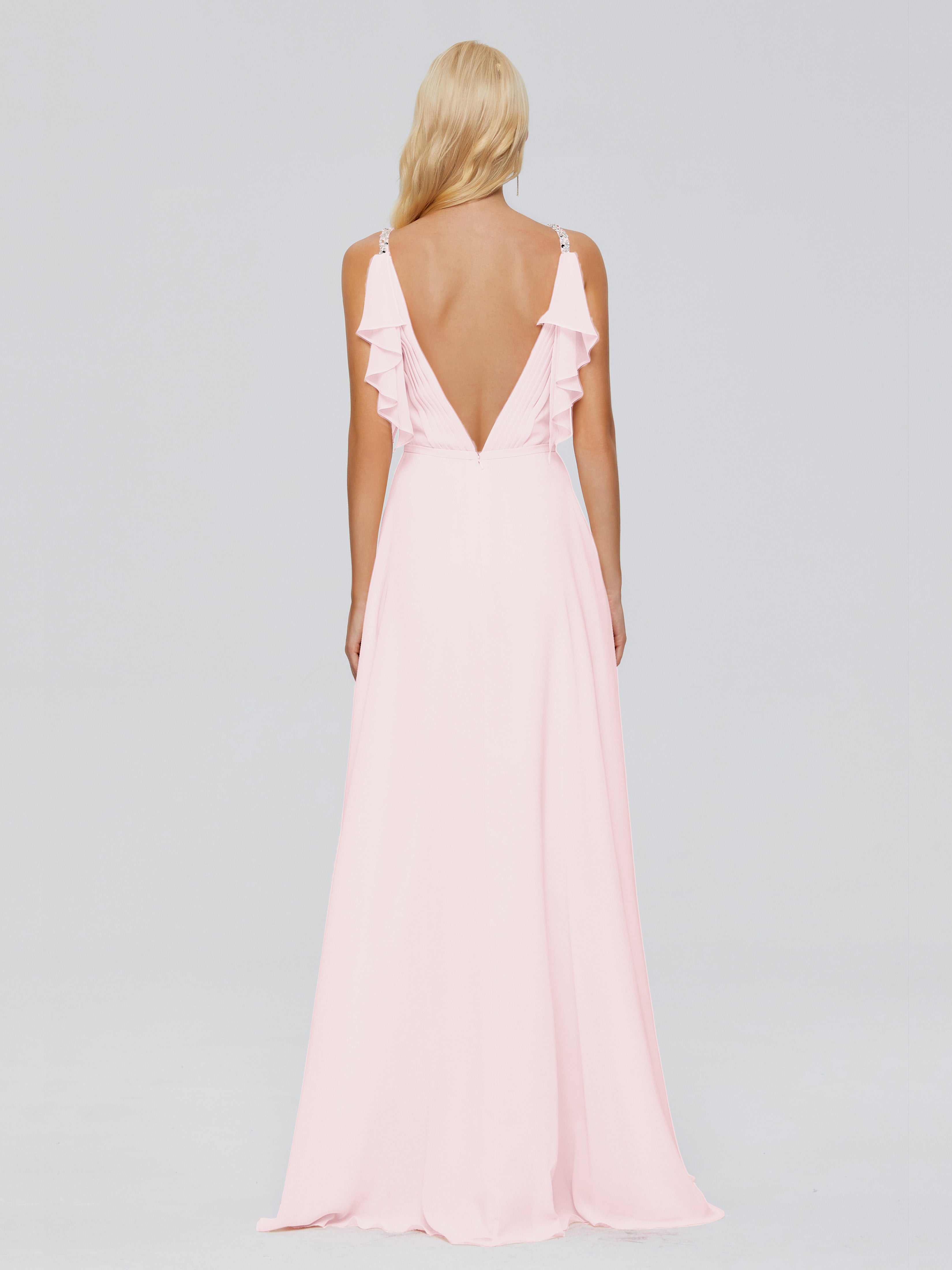 Brianna Ruffles Spaghetti Straps Unique Chiffon Bridesmaid Dresses