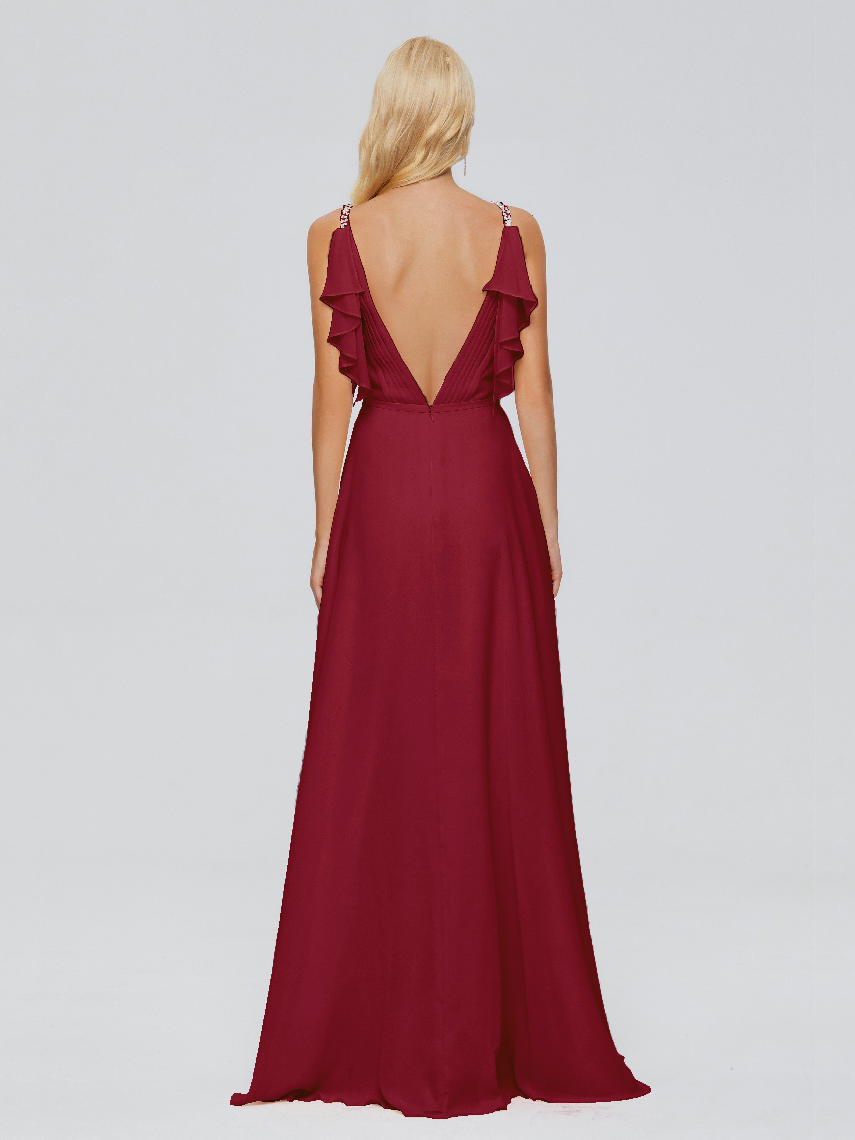 Brianna Ruffles Spaghetti Straps Unique Chiffon Bridesmaid Dresses