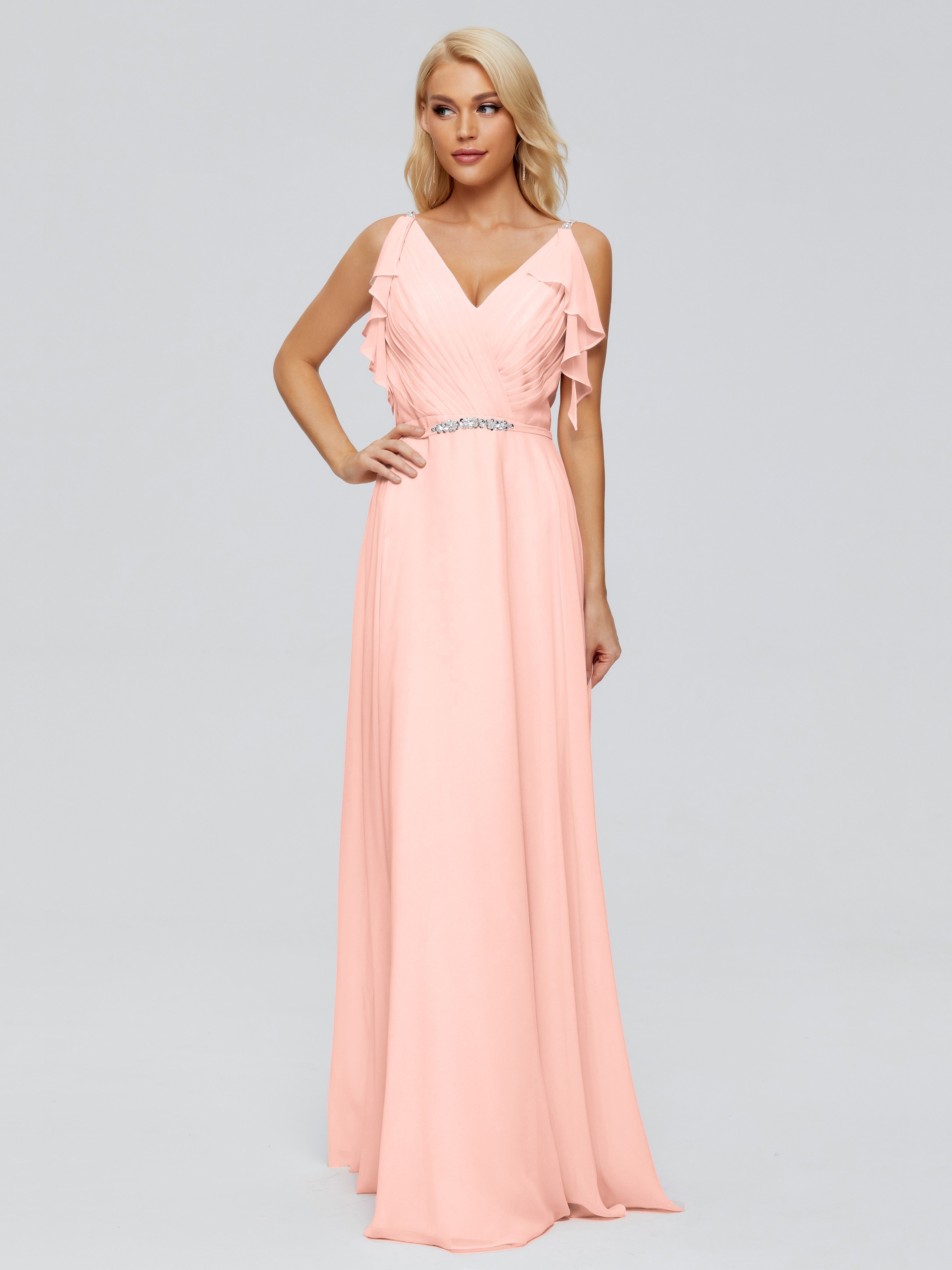 Brianna Ruffles Spaghetti Straps Unique Chiffon Bridesmaid Dresses