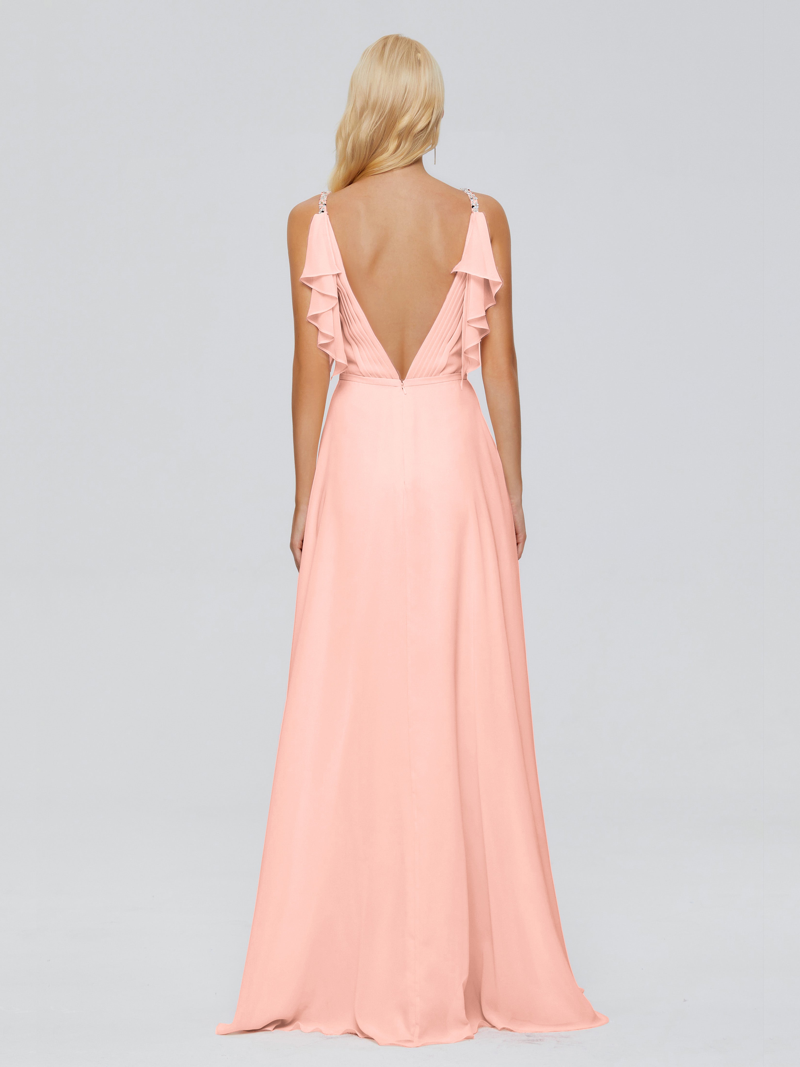 Brianna Ruffles Spaghetti Straps Unique Chiffon Bridesmaid Dresses