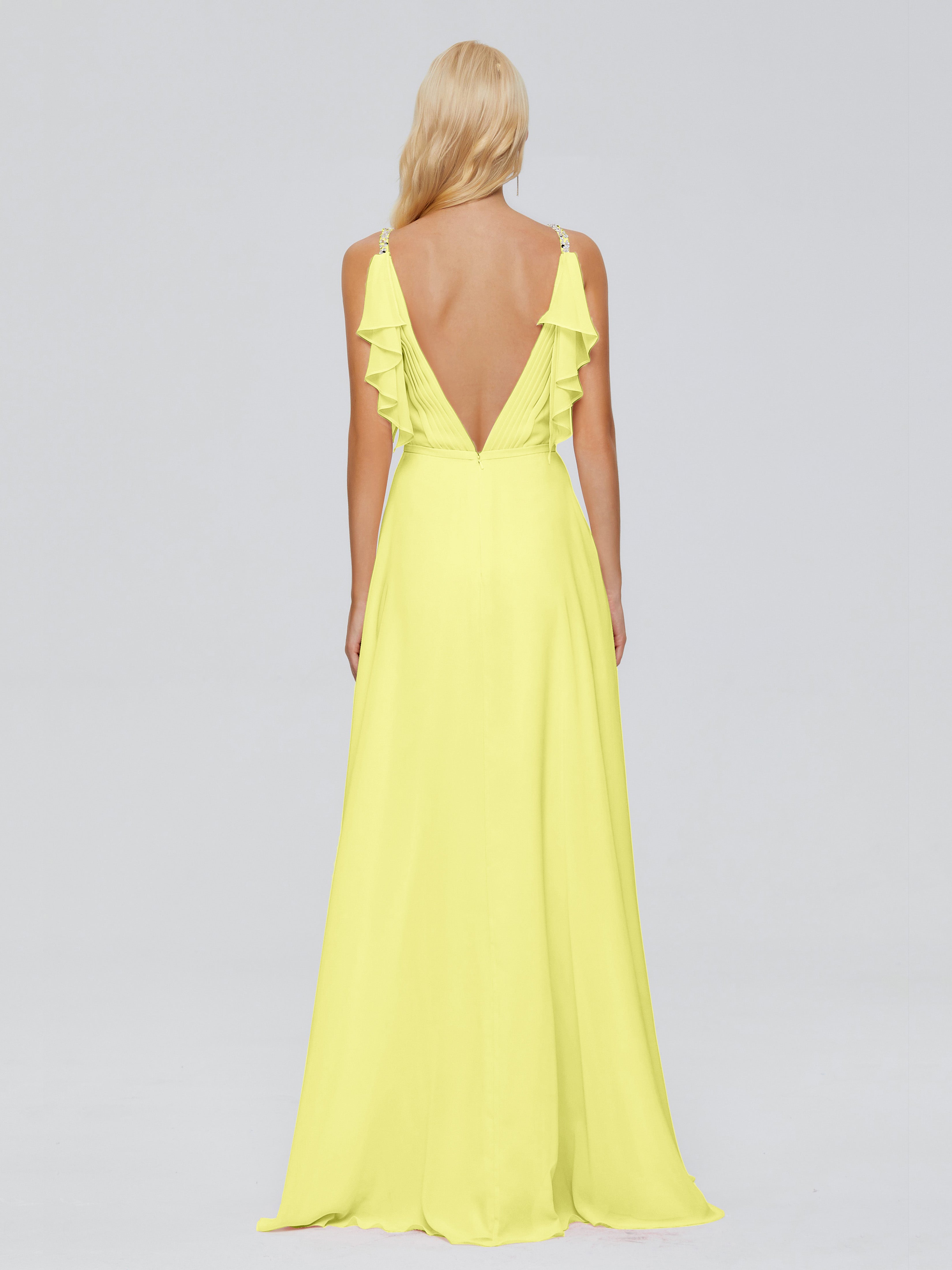 Brianna Ruffles Spaghetti Straps Unique Chiffon Bridesmaid Dresses