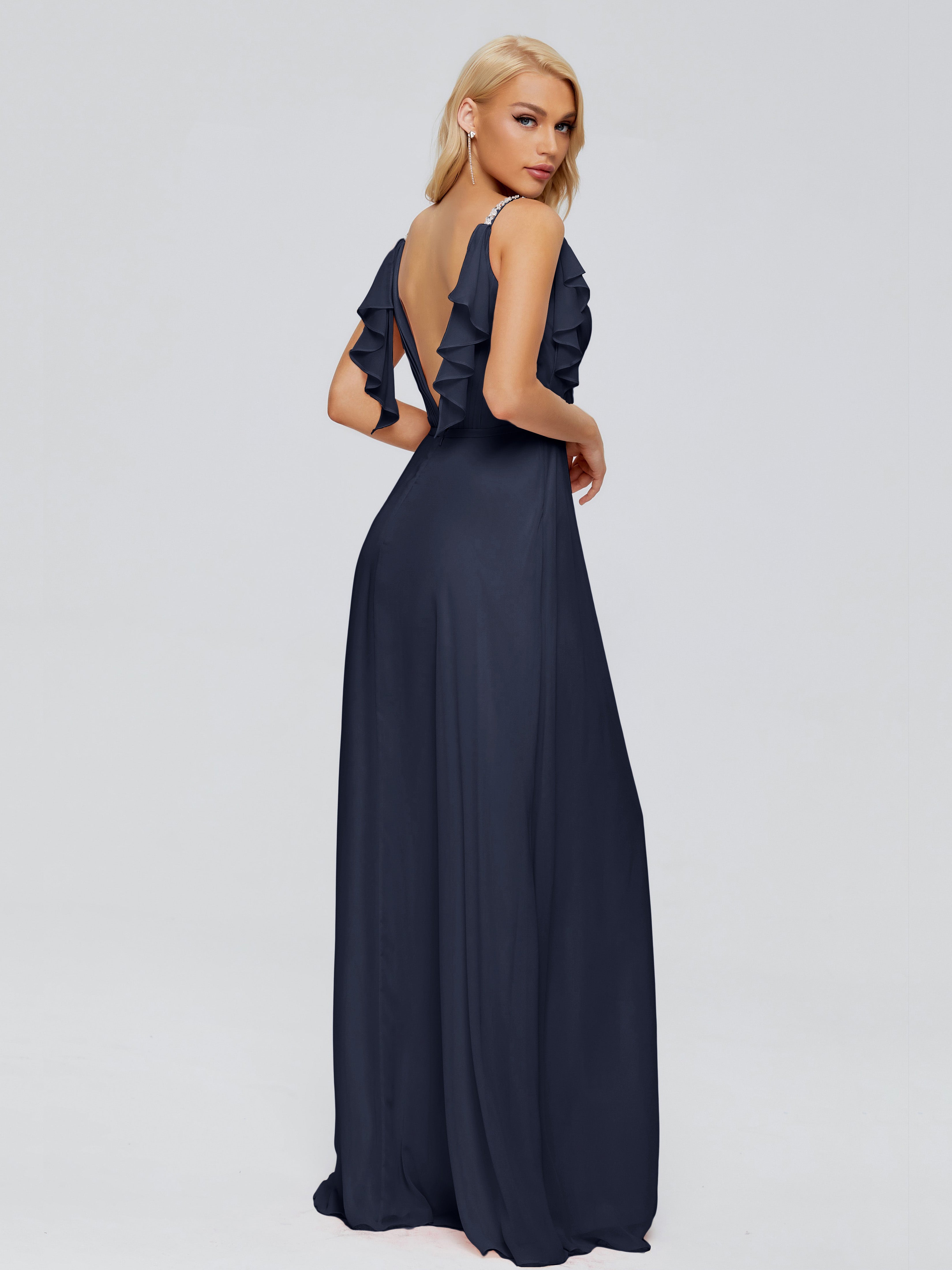 Brianna Ruffles Spaghetti Straps Unique Chiffon Bridesmaid Dresses