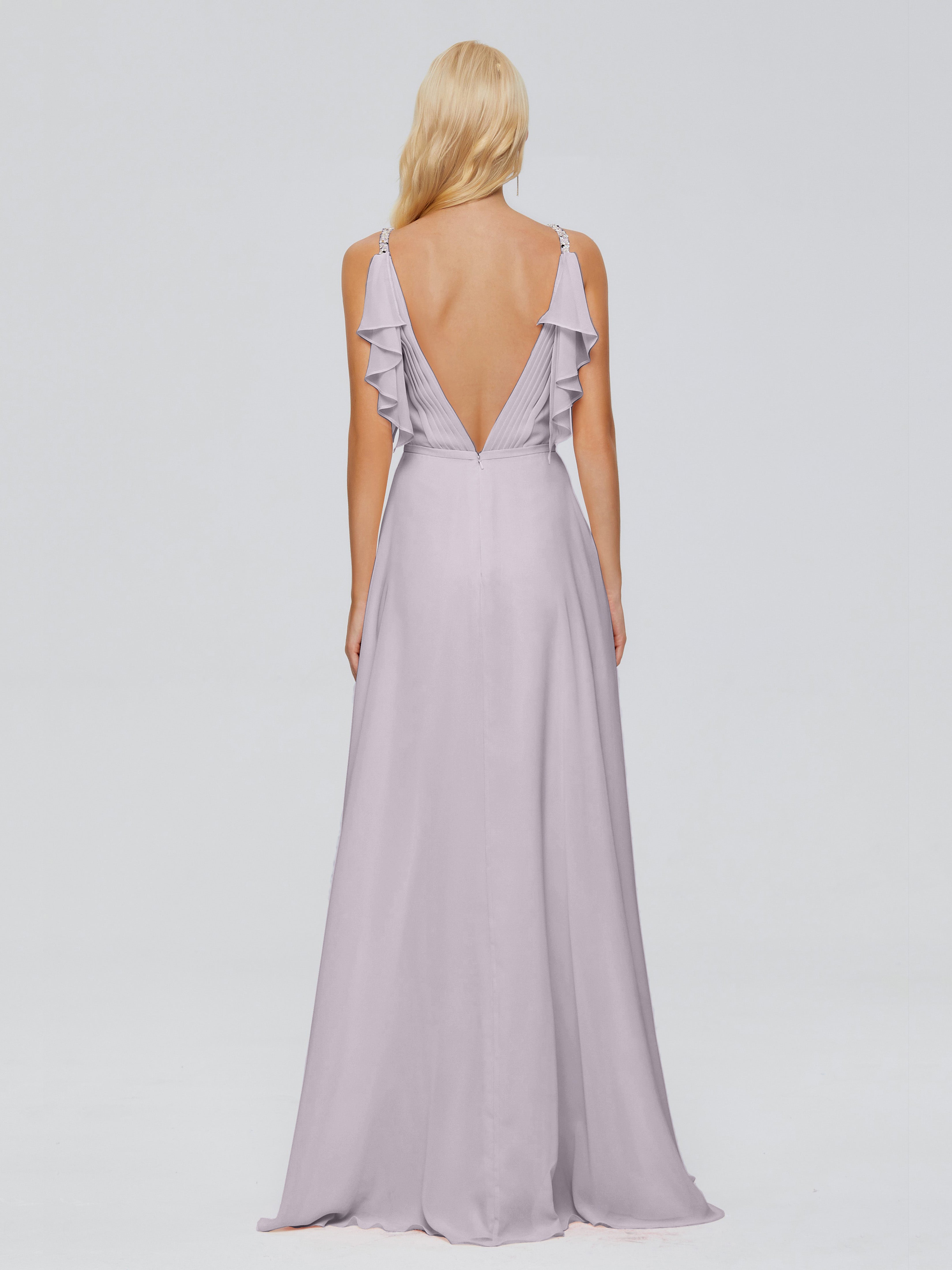 Brianna Ruffles Spaghetti Straps Unique Chiffon Bridesmaid Dresses