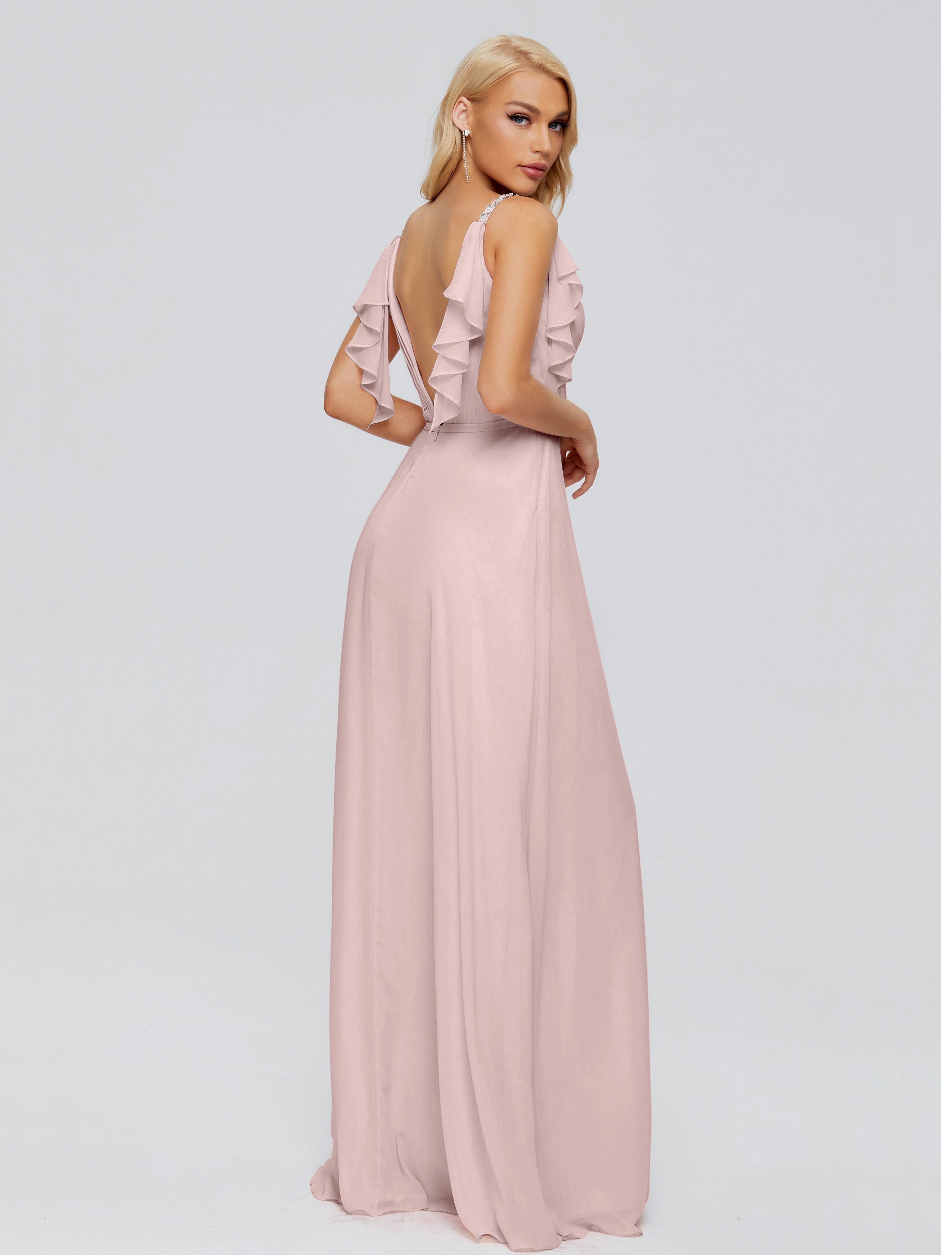 Brianna Ruffles Spaghetti Straps Unique Chiffon Bridesmaid Dresses