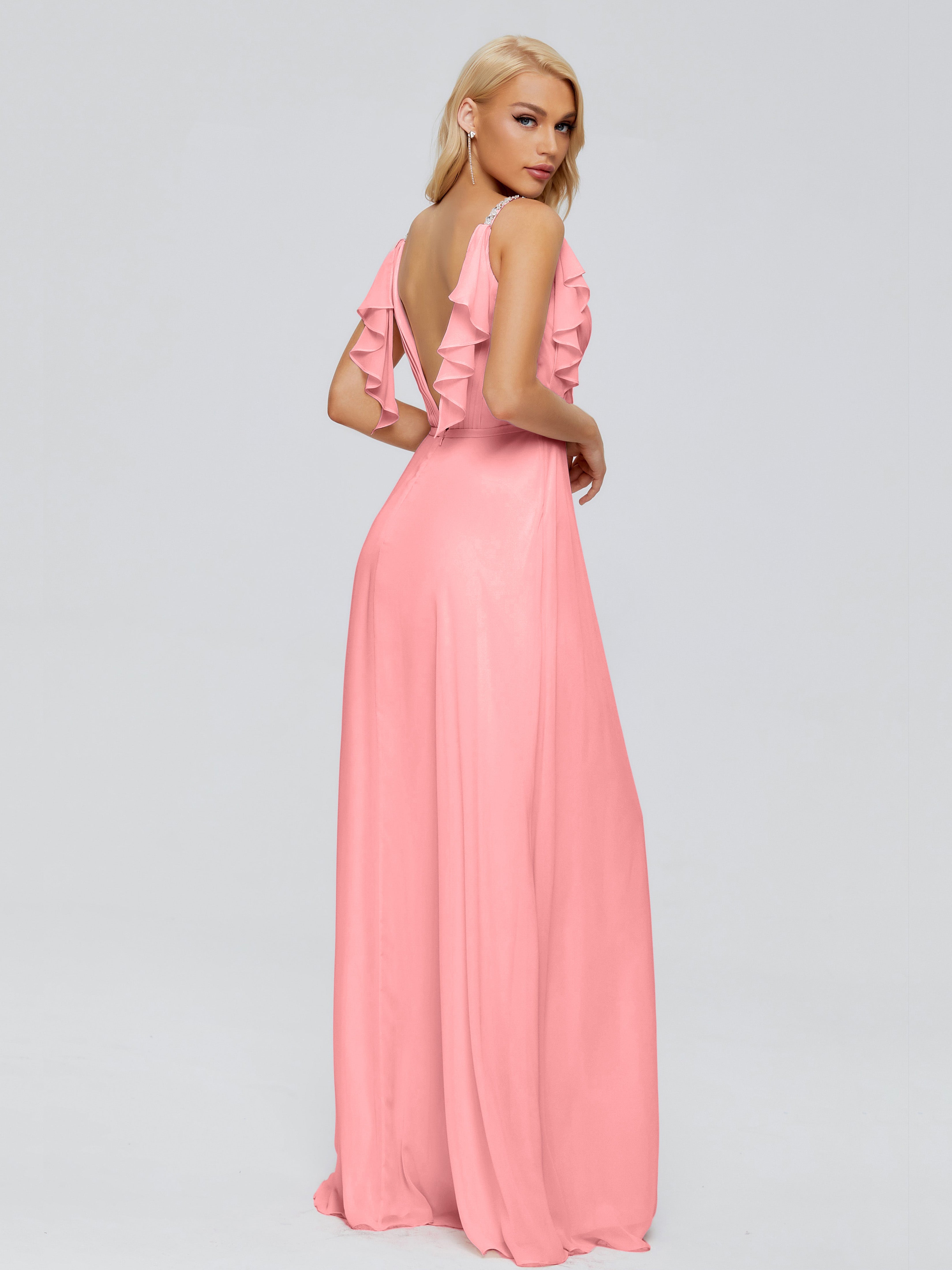 Brianna Ruffles Spaghetti Straps Unique Chiffon Bridesmaid Dresses