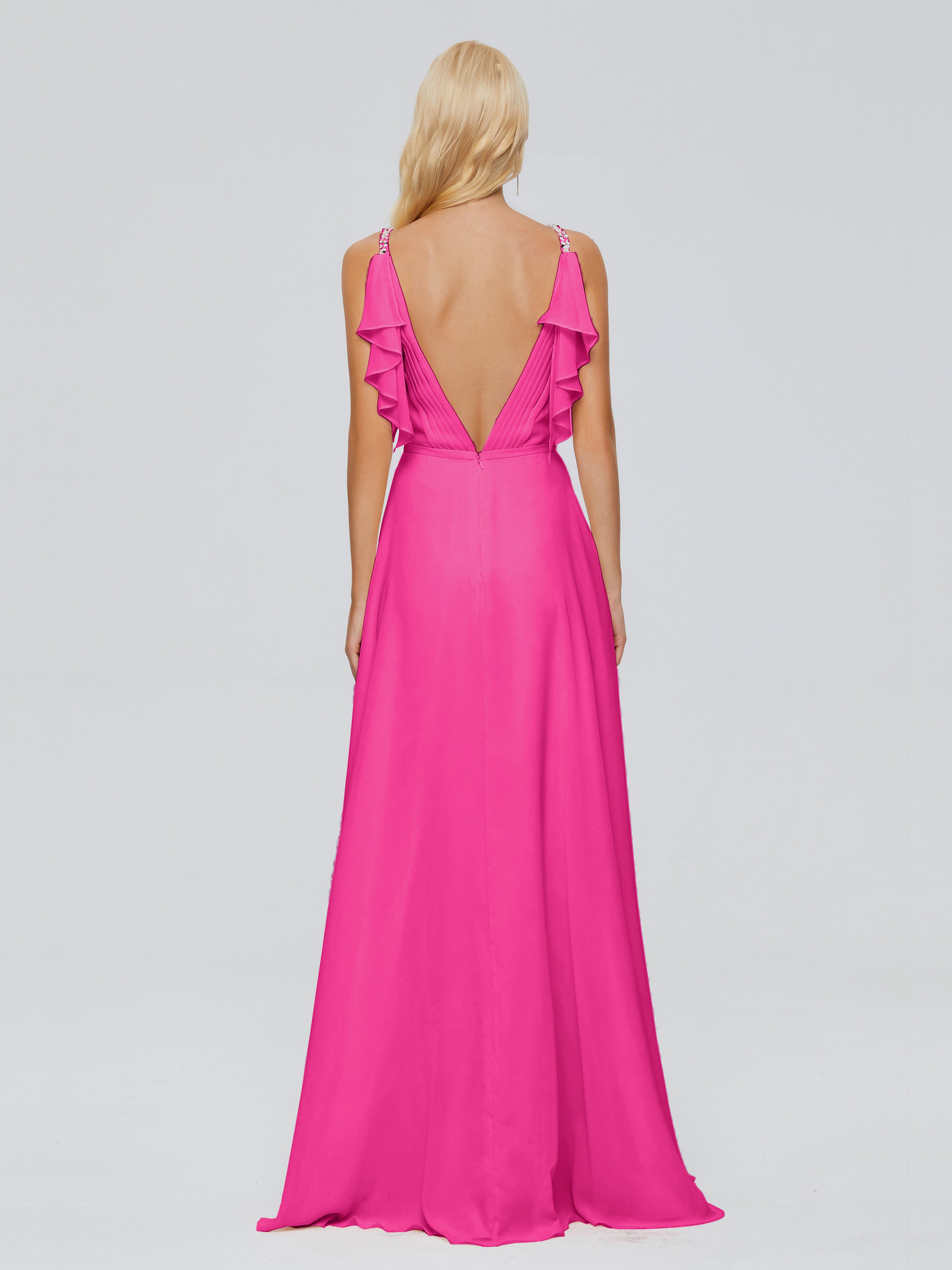 Brianna Ruffles Spaghetti Straps Unique Chiffon Bridesmaid Dresses