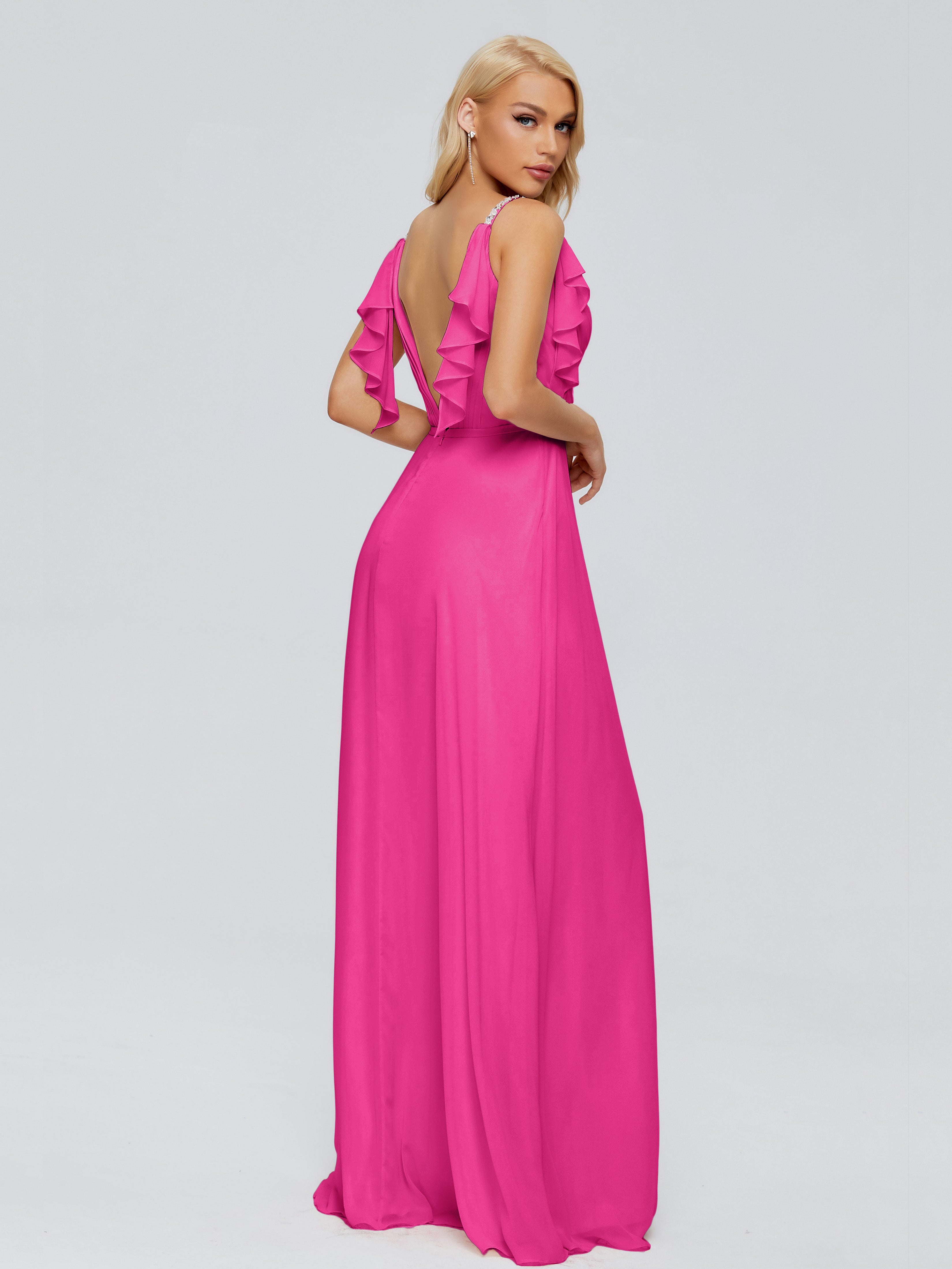 Brianna Ruffles Spaghetti Straps Unique Chiffon Bridesmaid Dresses