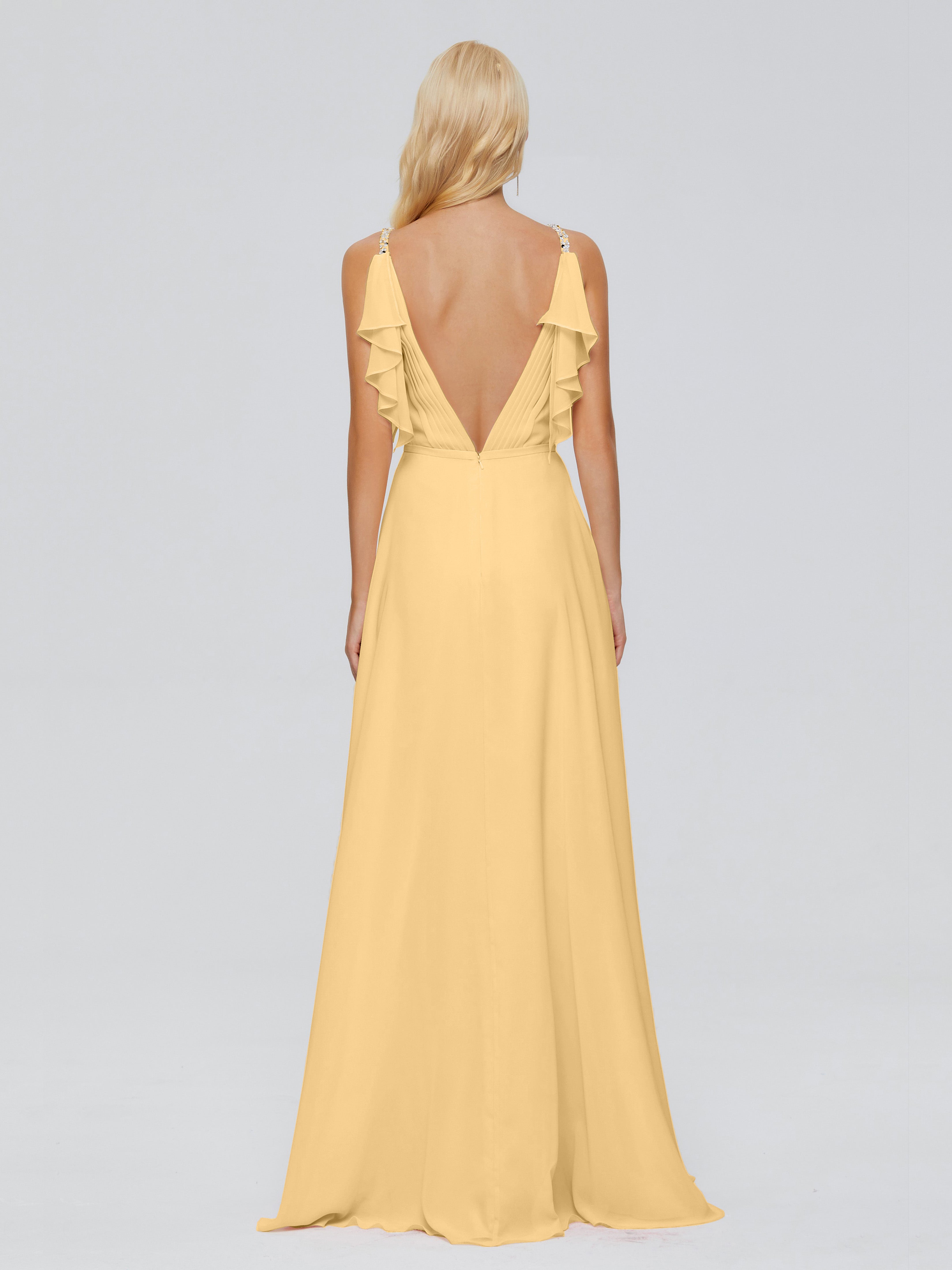 Brianna Ruffles Spaghetti Straps Unique Chiffon Bridesmaid Dresses