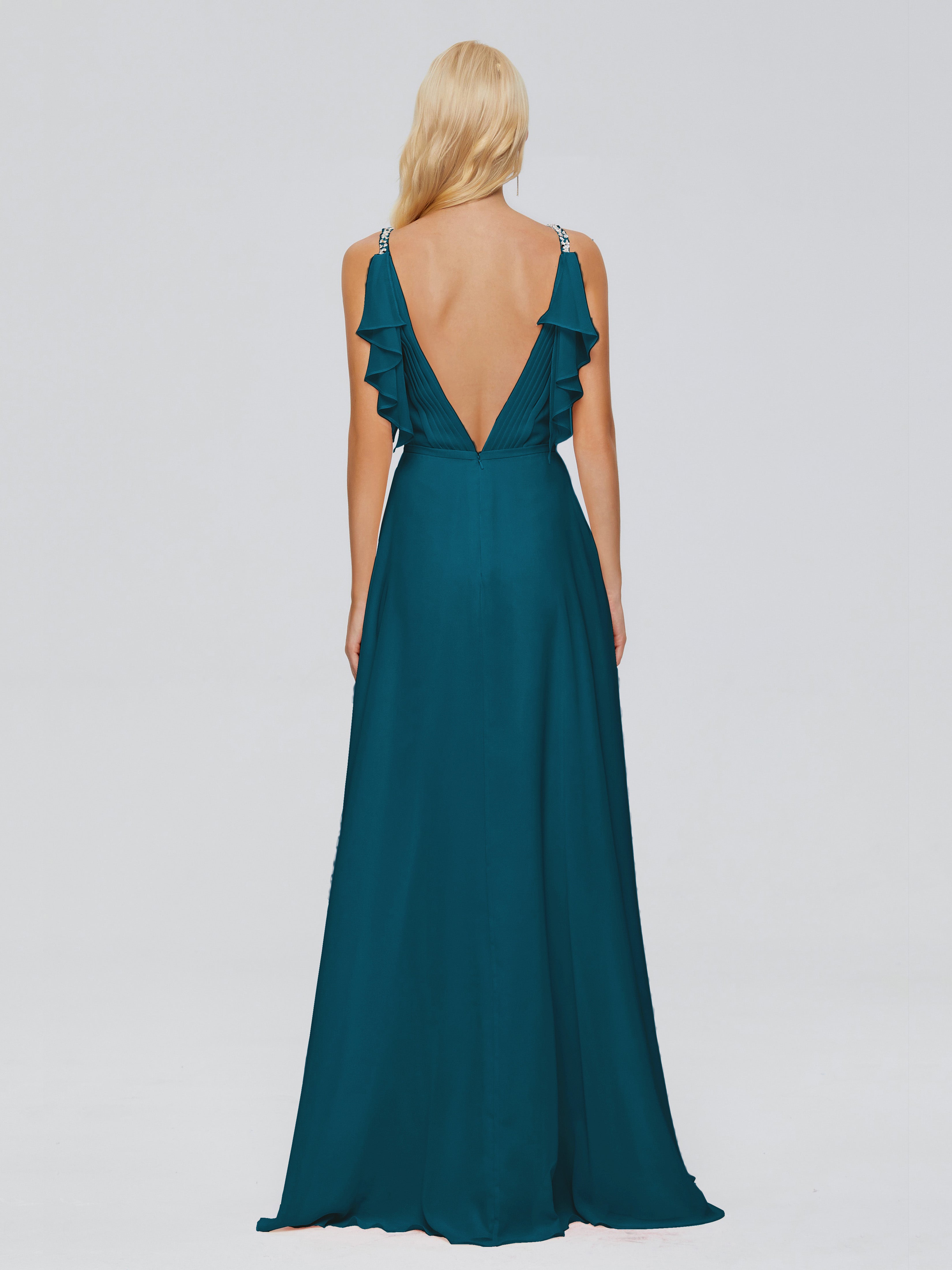 Brianna Ruffles Spaghetti Straps Unique Chiffon Bridesmaid Dresses