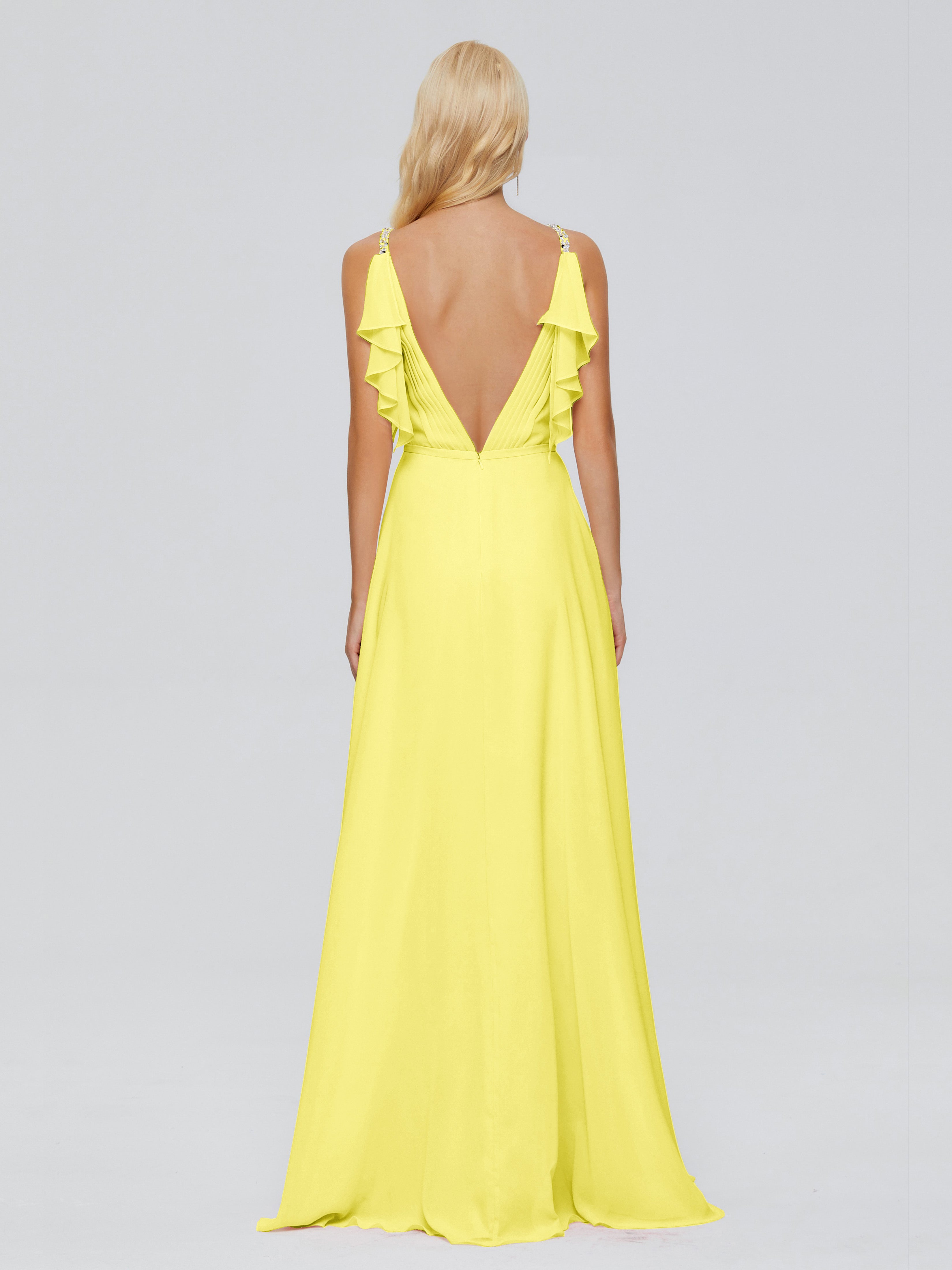 Brianna Ruffles Spaghetti Straps Unique Chiffon Bridesmaid Dresses