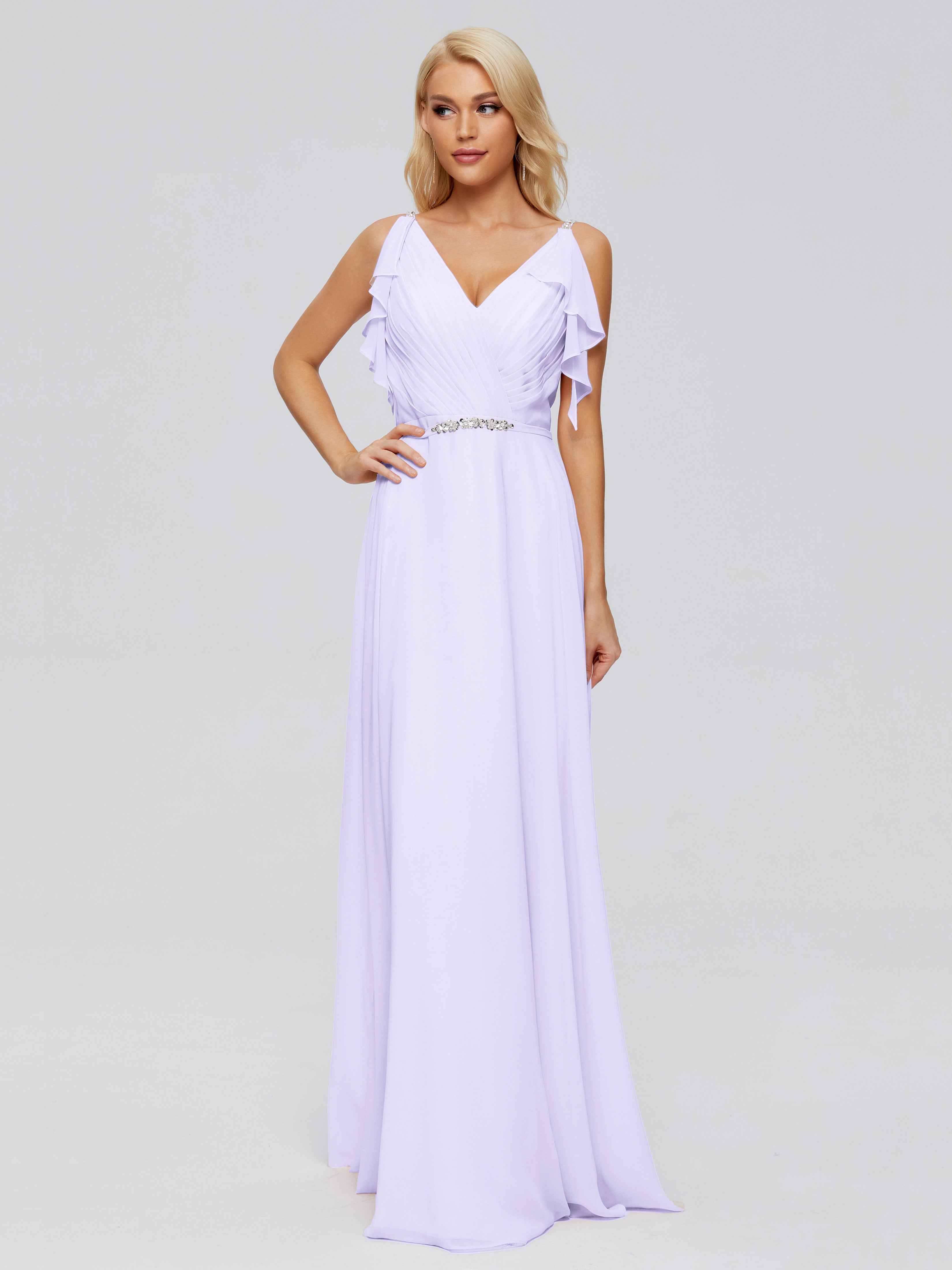 Brianna Ruffles Spaghetti Straps Unique Chiffon Bridesmaid Dresses