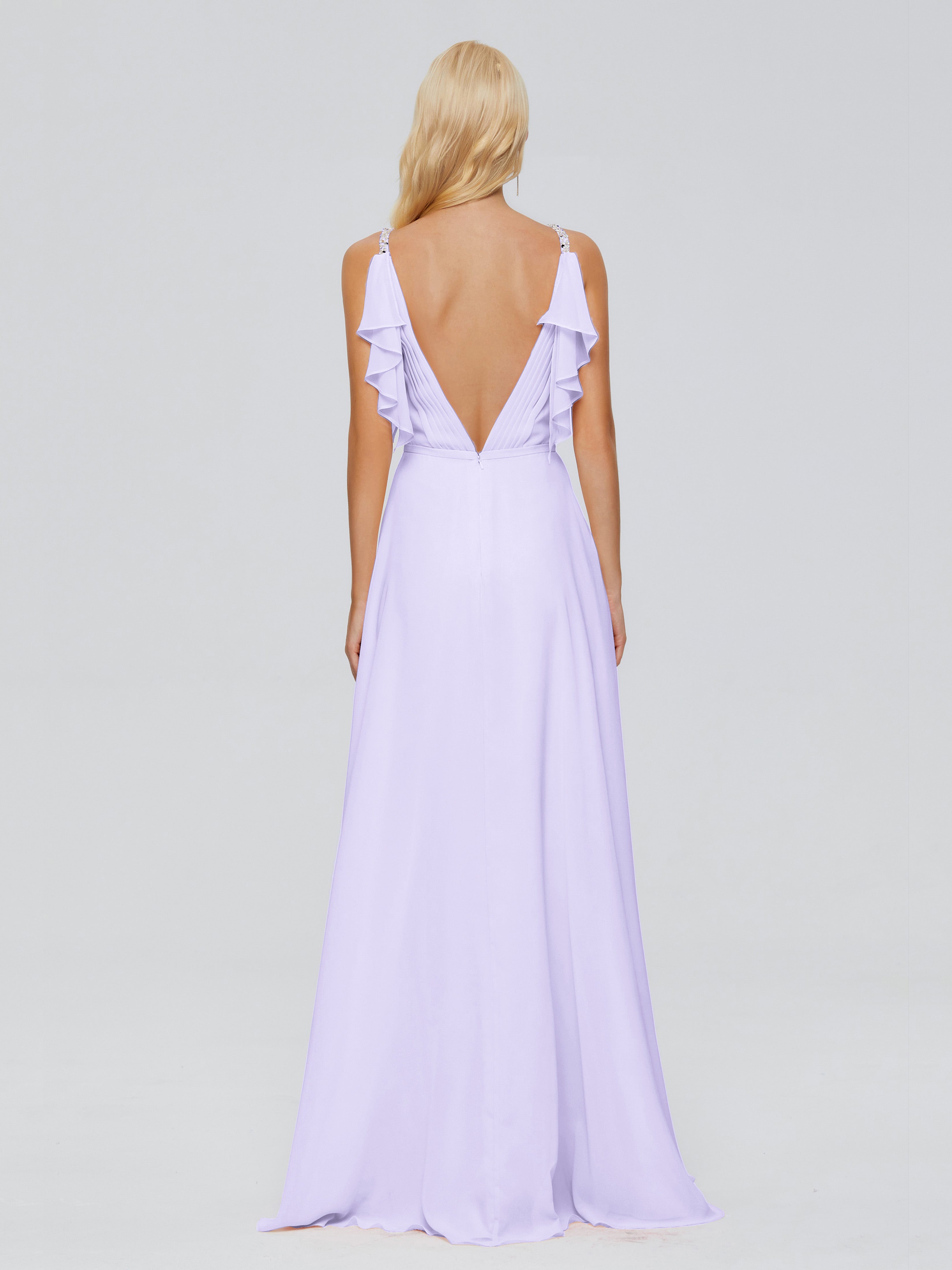 Brianna Ruffles Spaghetti Straps Unique Chiffon Bridesmaid Dresses