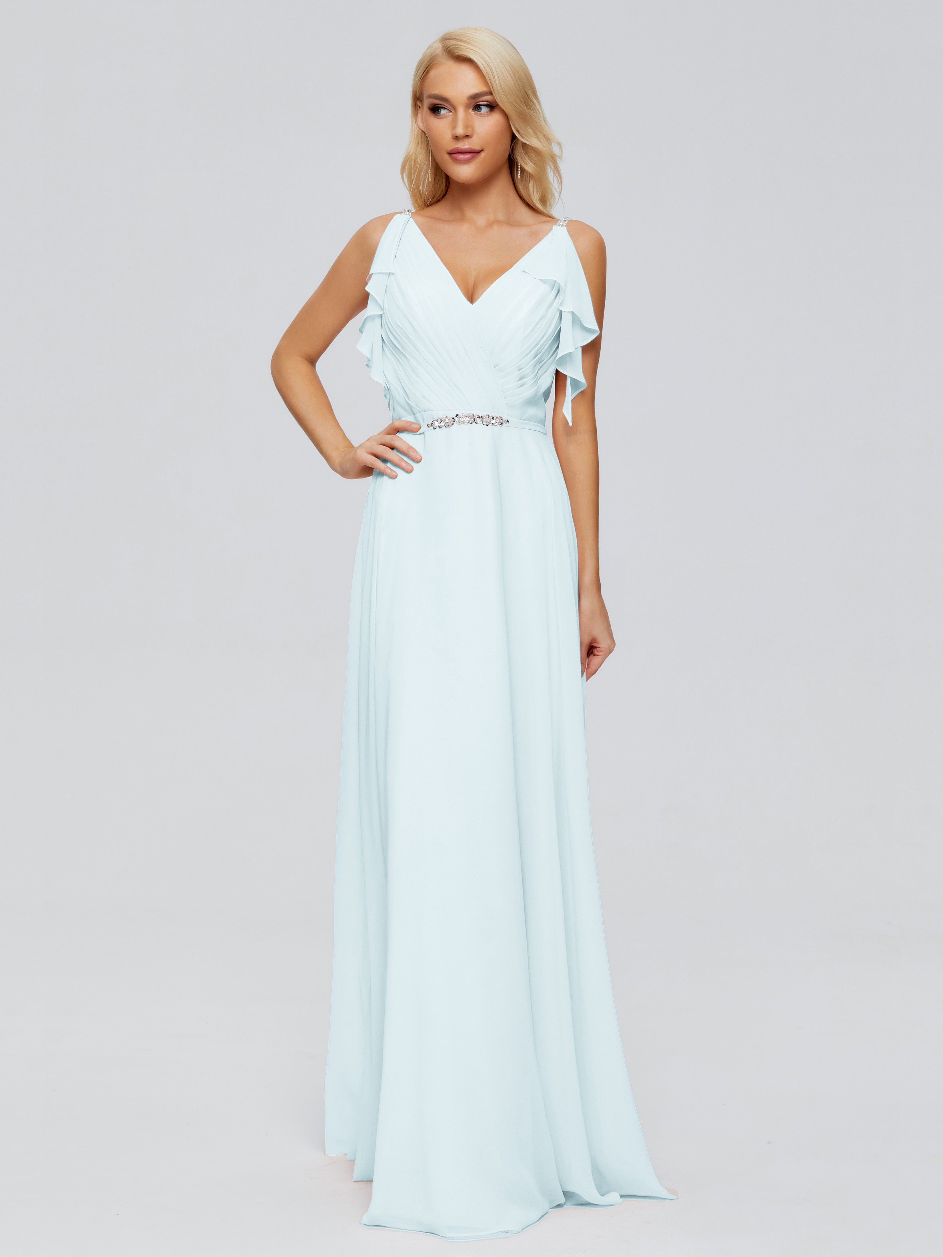 Brianna Ruffles Spaghetti Straps Unique Chiffon Bridesmaid Dresses