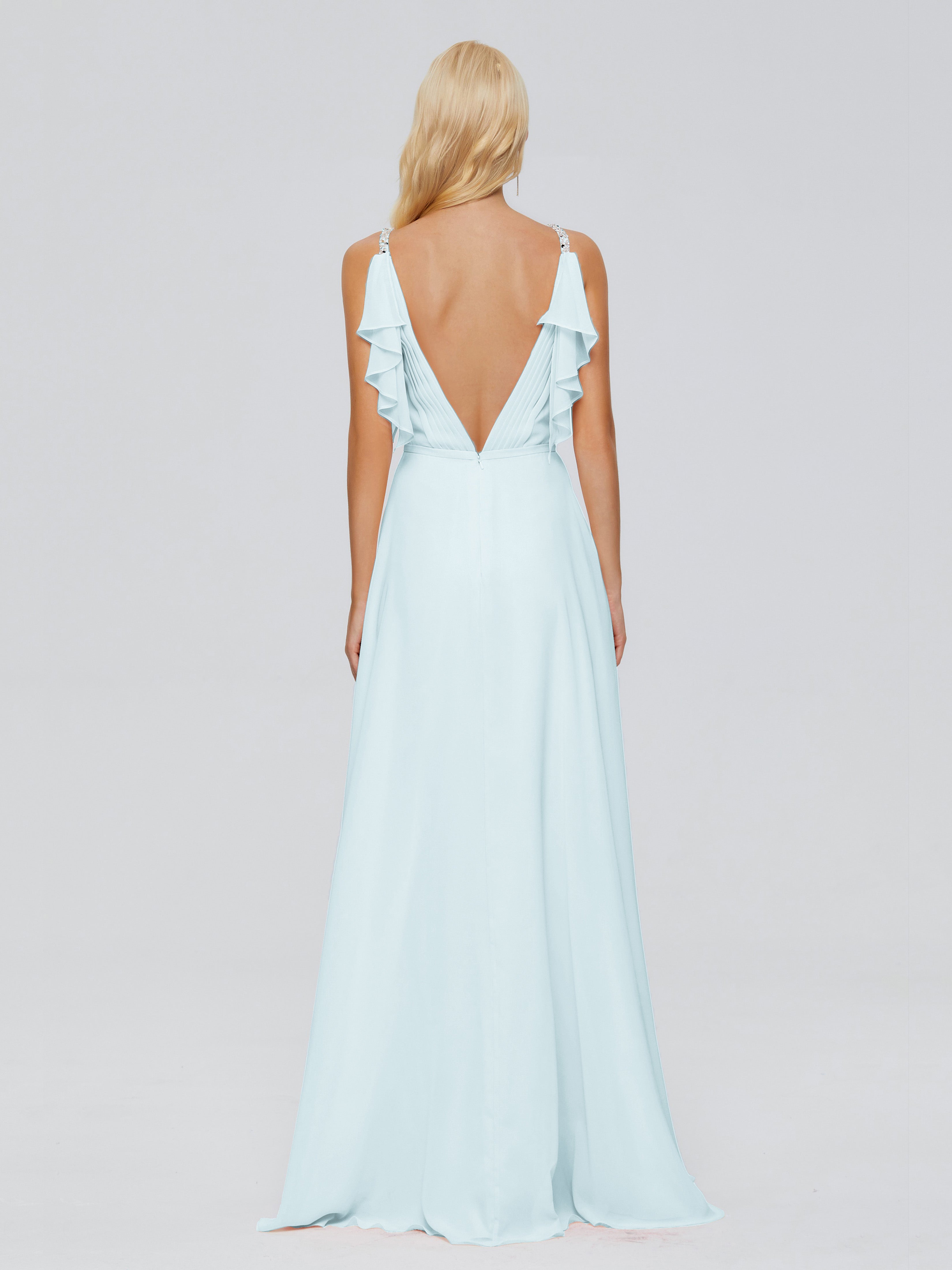 Brianna Ruffles Spaghetti Straps Unique Chiffon Bridesmaid Dresses