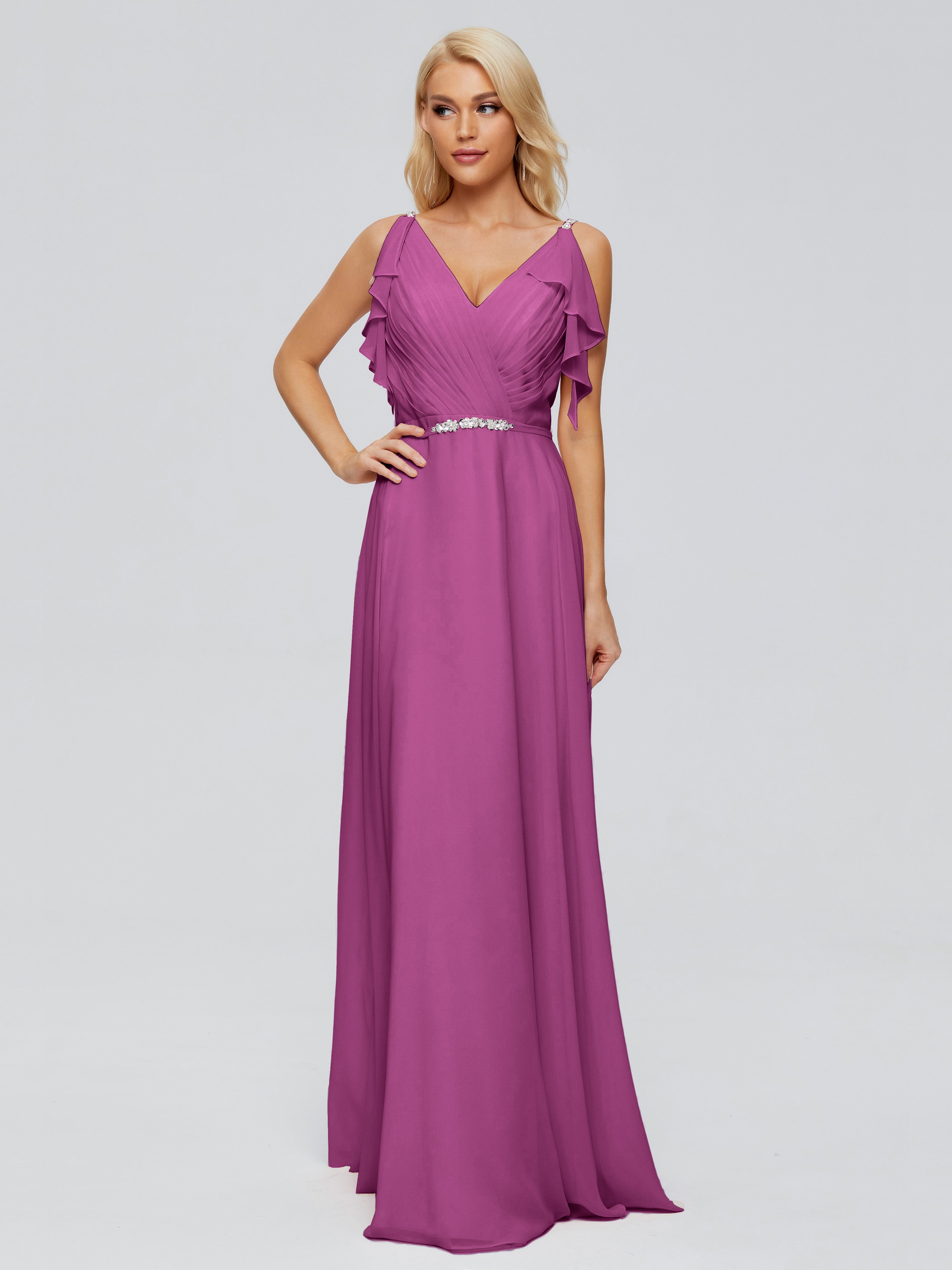 Brianna Ruffles Spaghetti Straps Unique Chiffon Bridesmaid Dresses