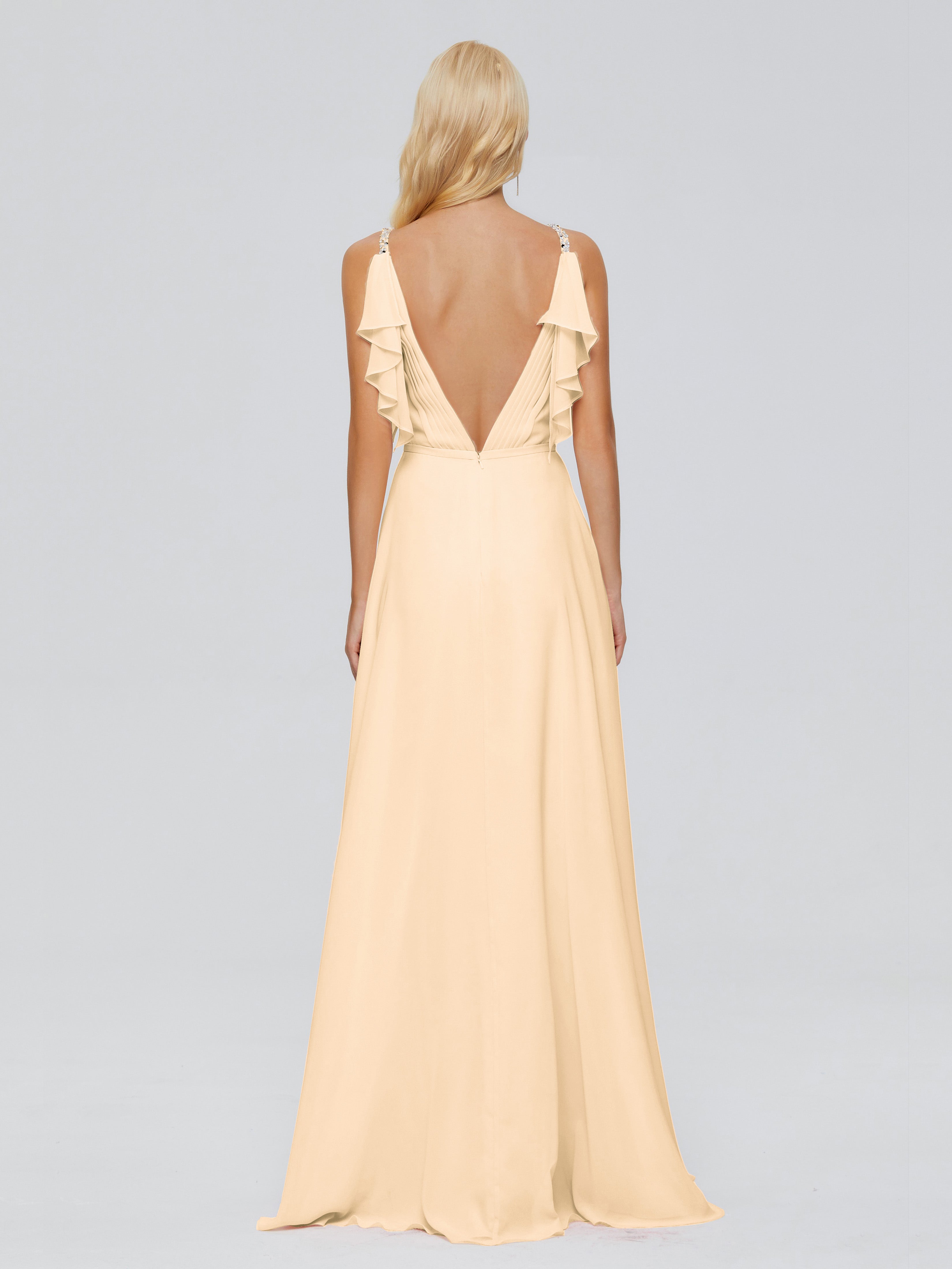 Brianna Ruffles Spaghetti Straps Unique Chiffon Bridesmaid Dresses