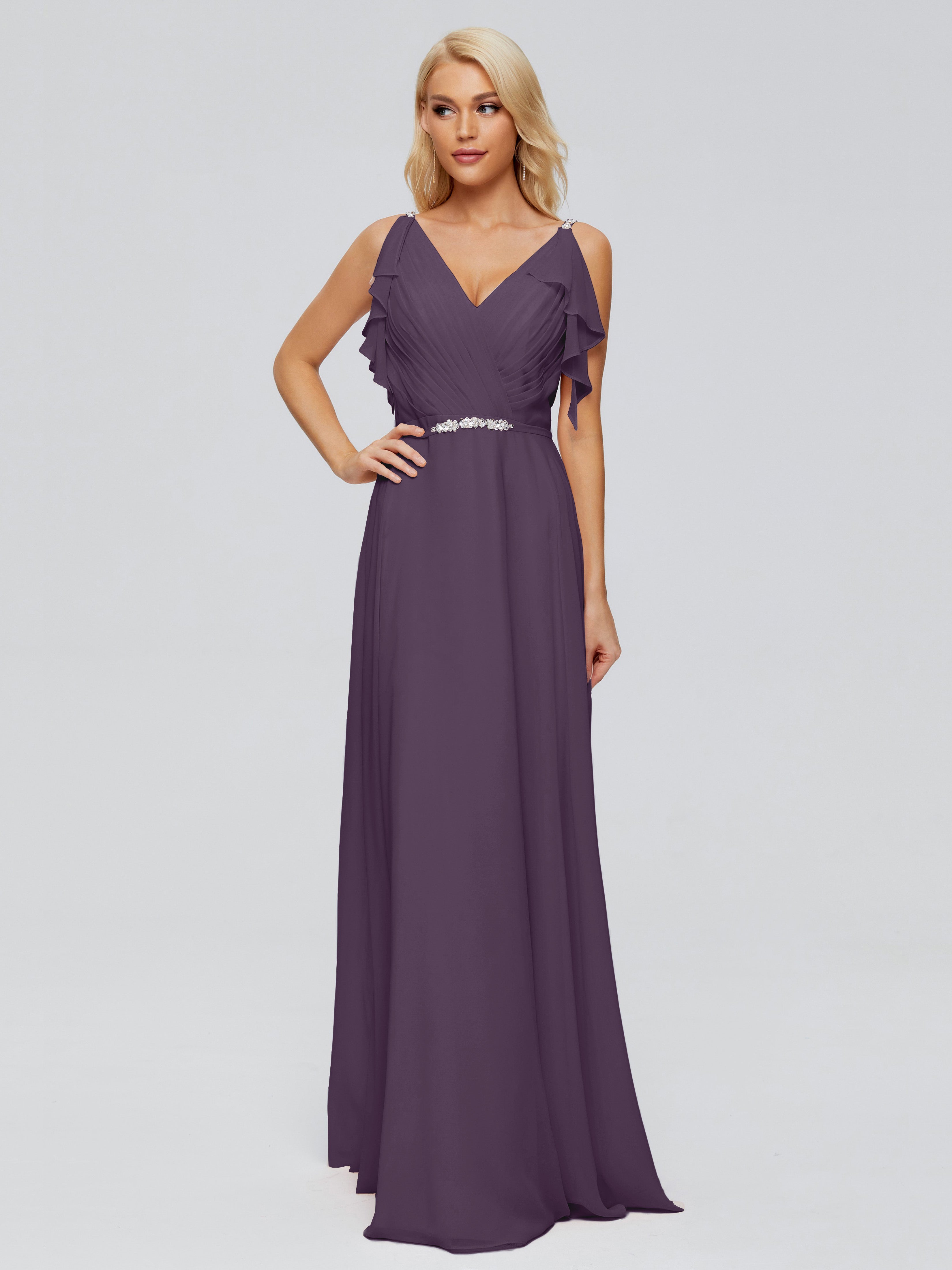 Brianna Ruffles Spaghetti Straps Unique Chiffon Bridesmaid Dresses