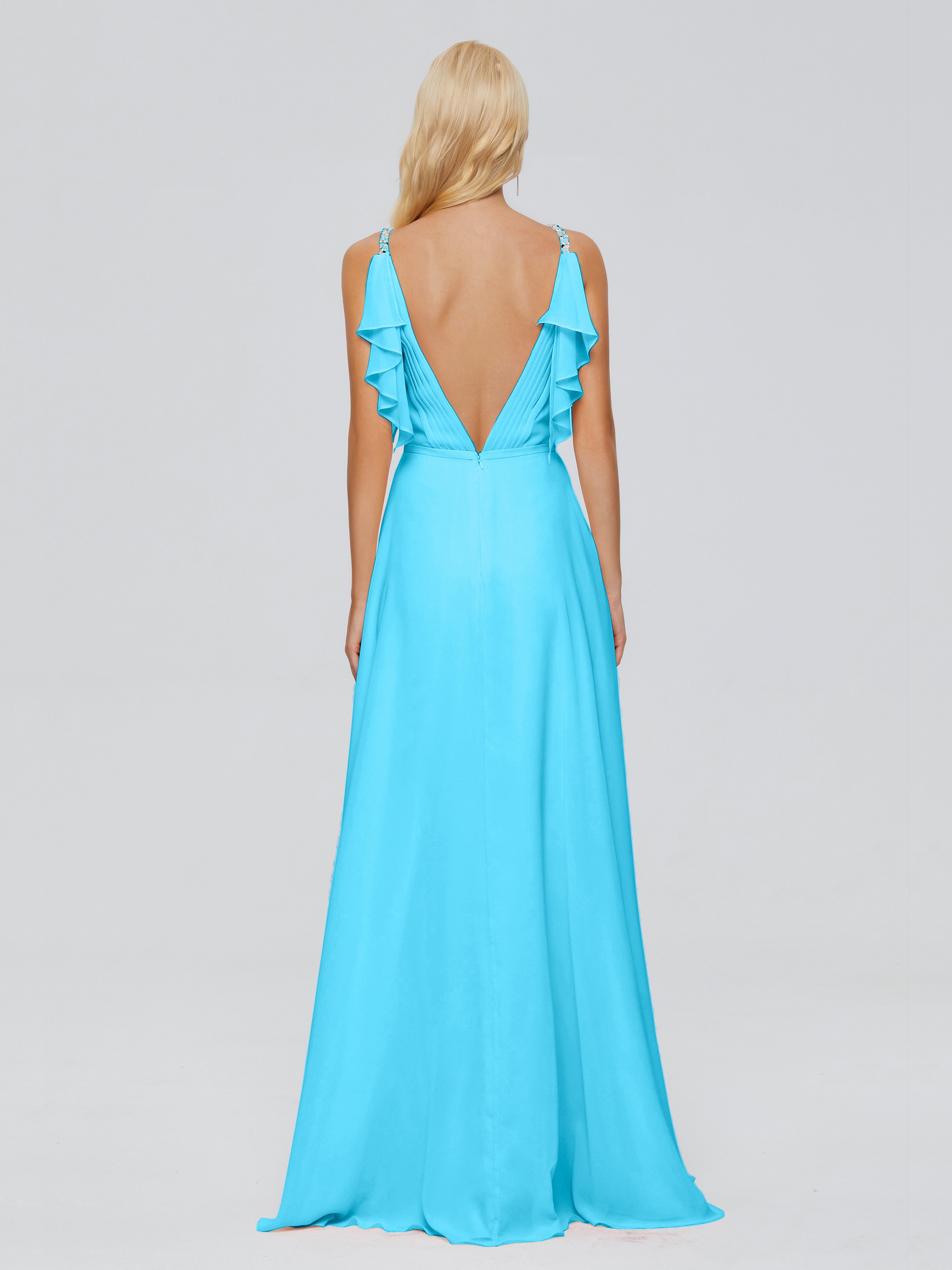 Brianna Ruffles Spaghetti Straps Unique Chiffon Bridesmaid Dresses