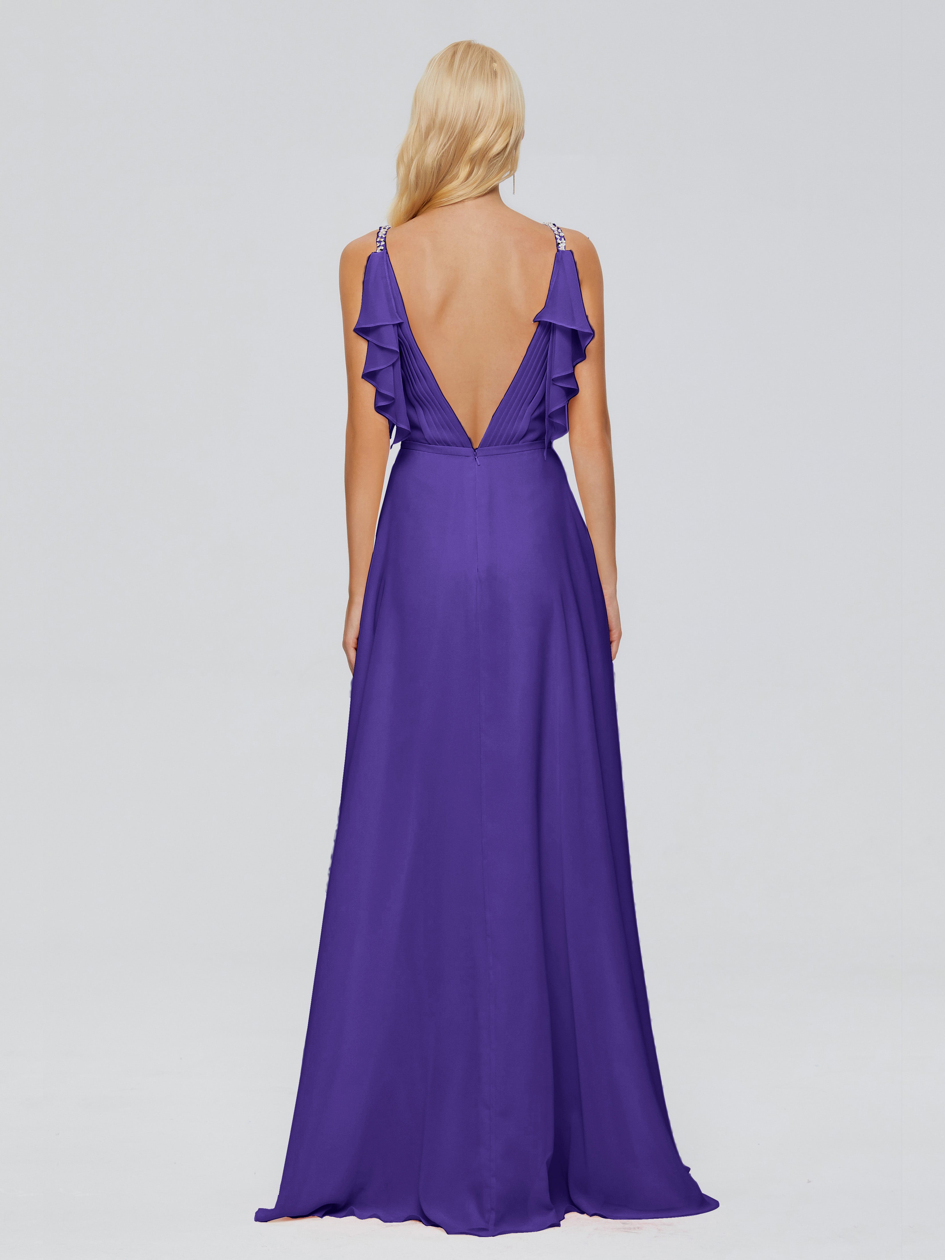 Brianna Ruffles Spaghetti Straps Unique Chiffon Bridesmaid Dresses