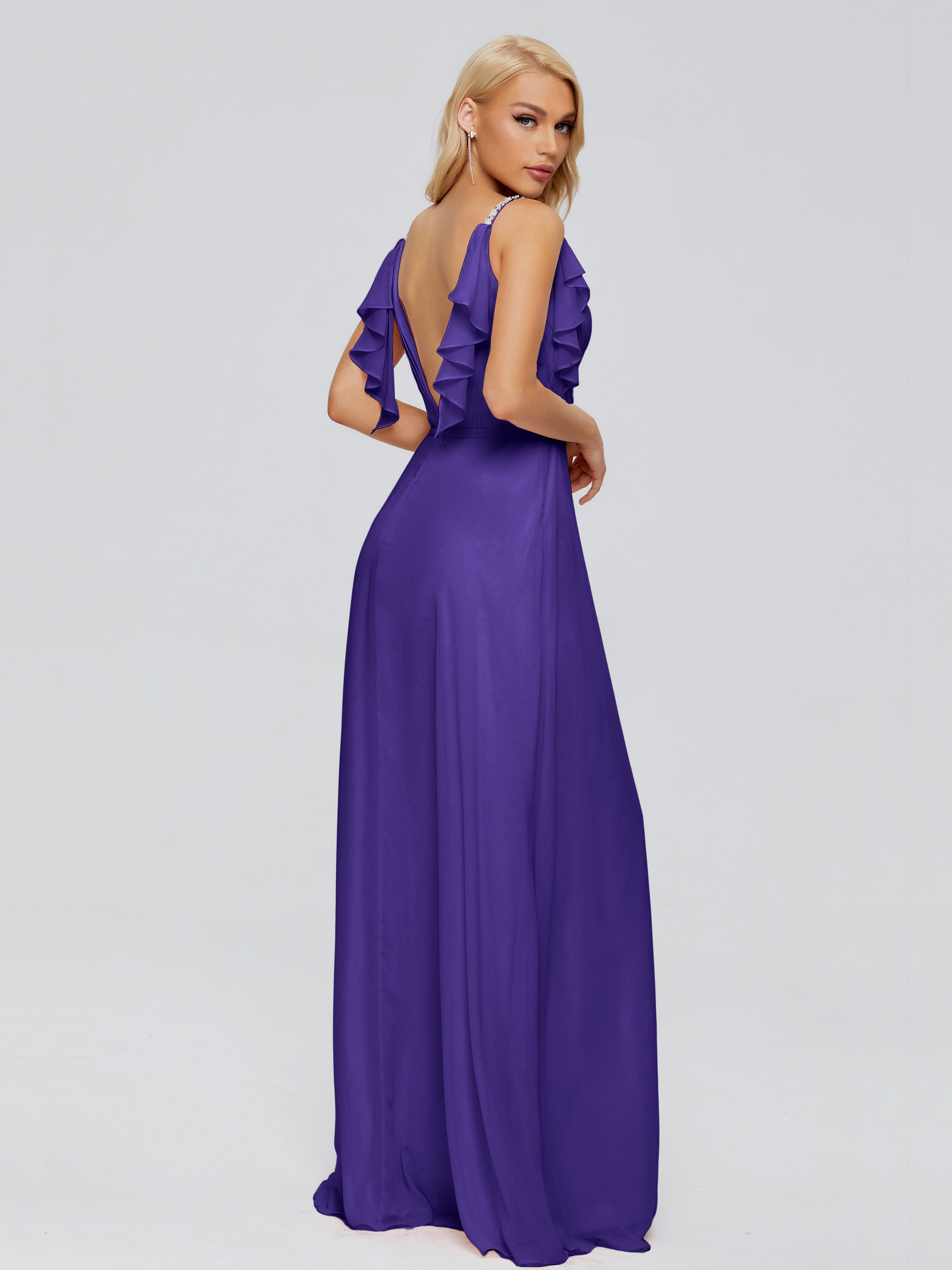 Brianna Ruffles Spaghetti Straps Unique Chiffon Bridesmaid Dresses