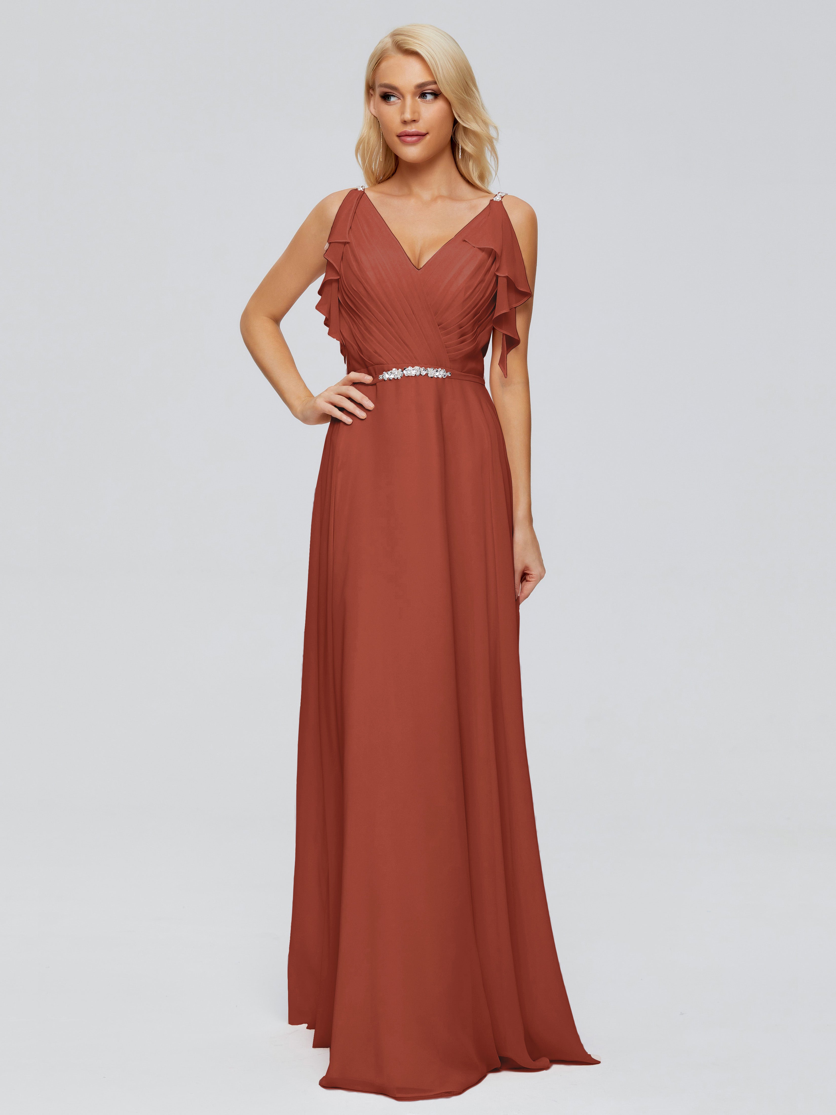 Brianna Ruffles Spaghetti Straps Unique Chiffon Bridesmaid Dresses