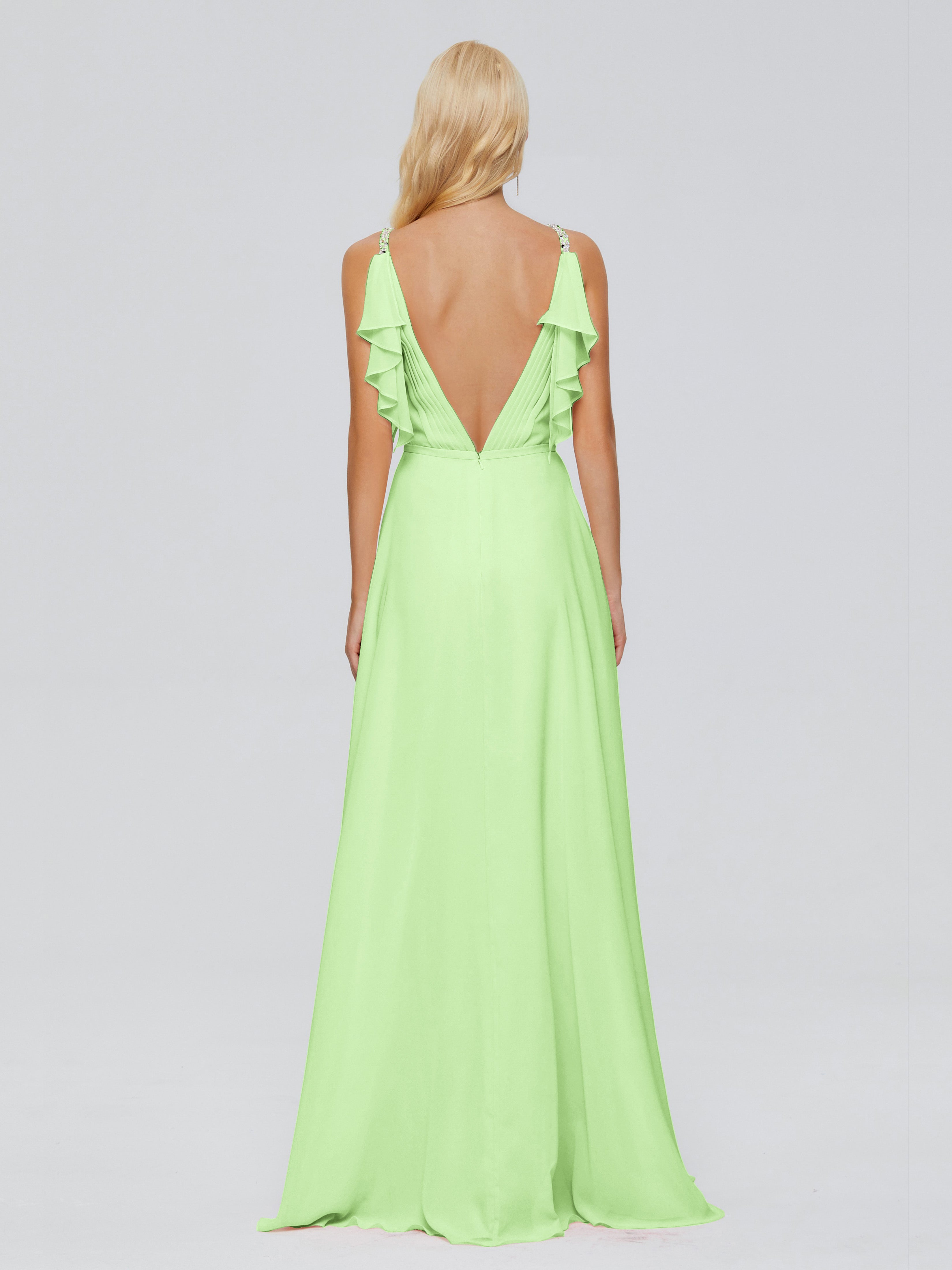 Brianna Ruffles Spaghetti Straps Unique Chiffon Bridesmaid Dresses