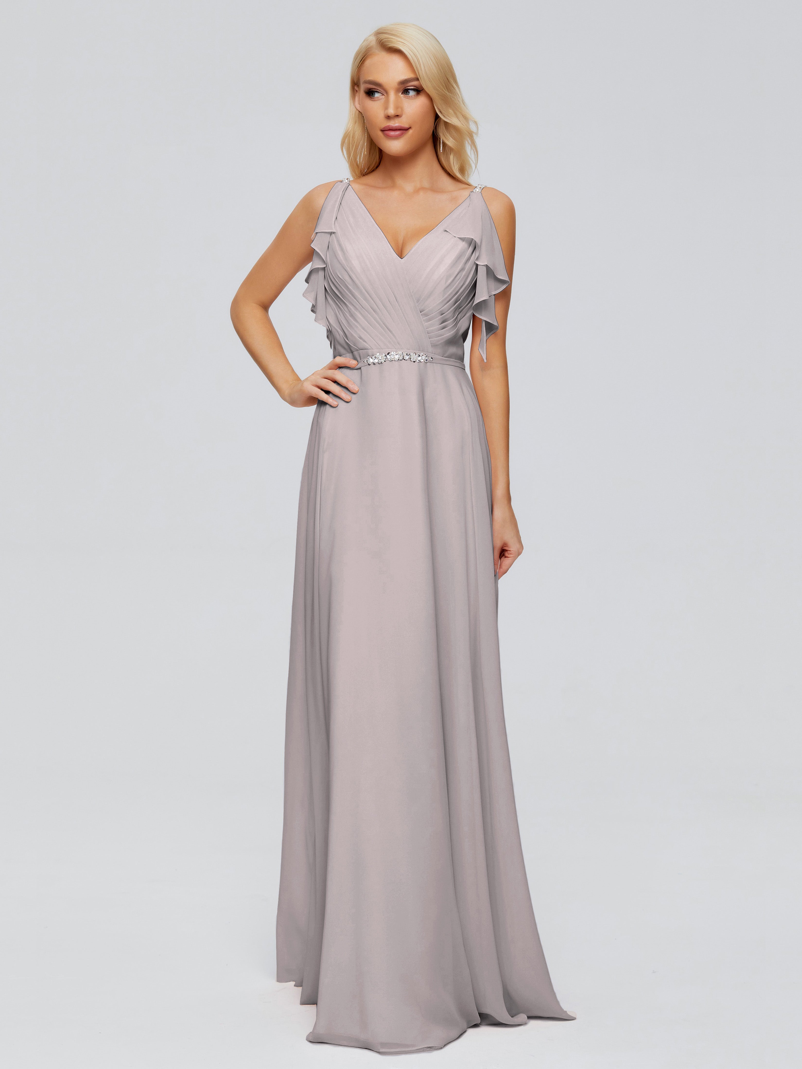 Brianna Ruffles Spaghetti Straps Unique Chiffon Bridesmaid Dresses