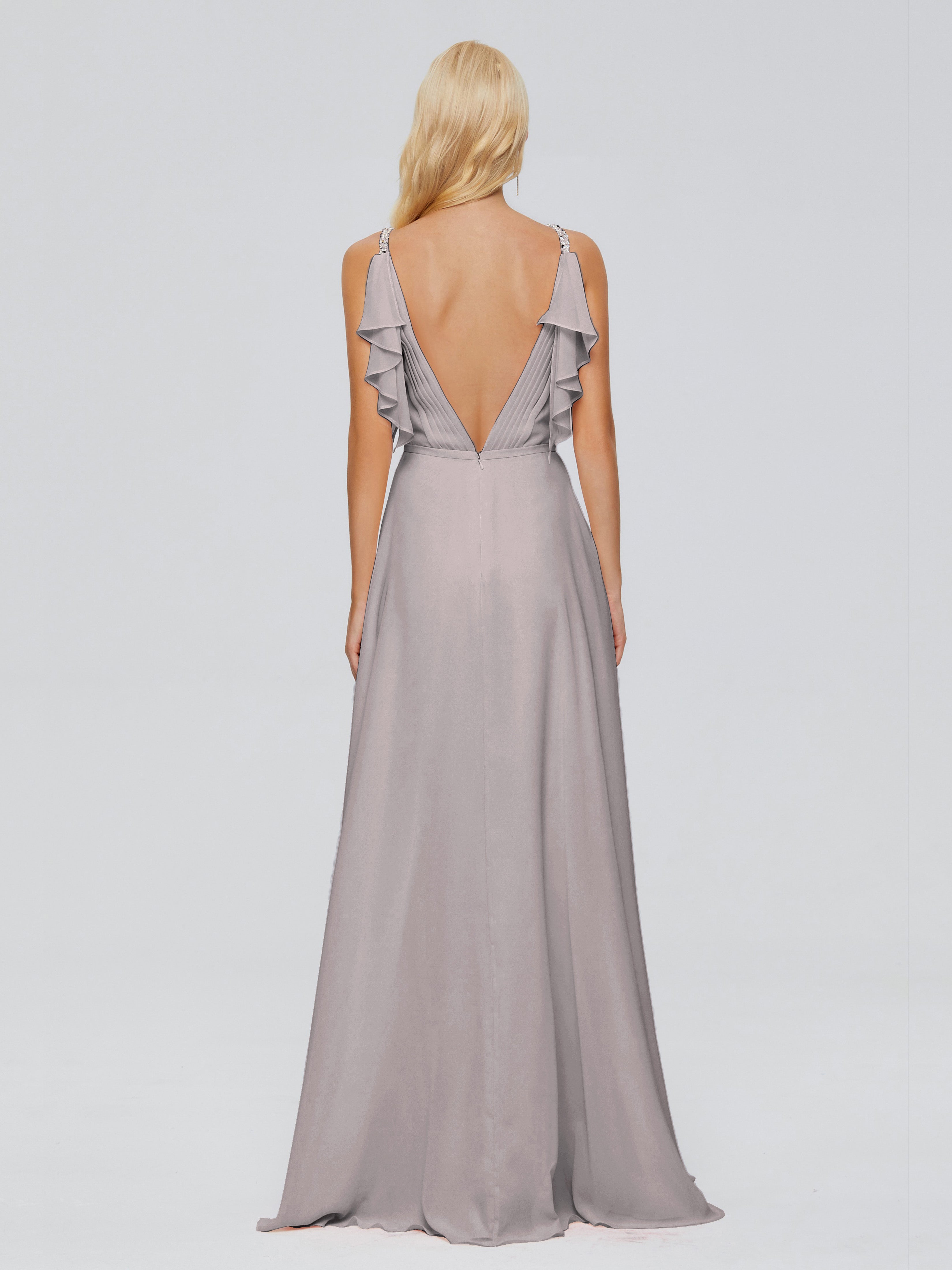 Brianna Ruffles Spaghetti Straps Unique Chiffon Bridesmaid Dresses