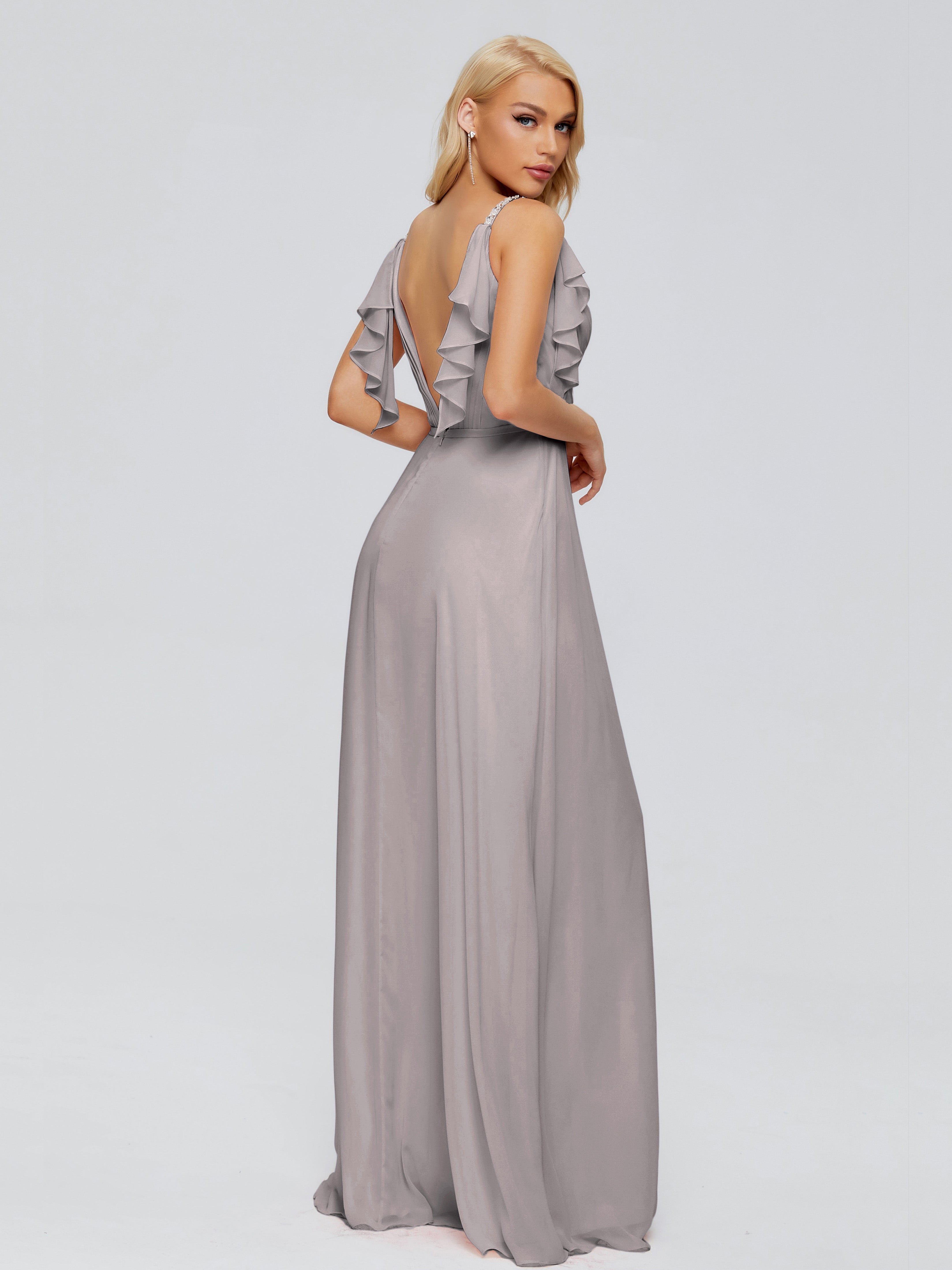 Brianna Ruffles Spaghetti Straps Unique Chiffon Bridesmaid Dresses