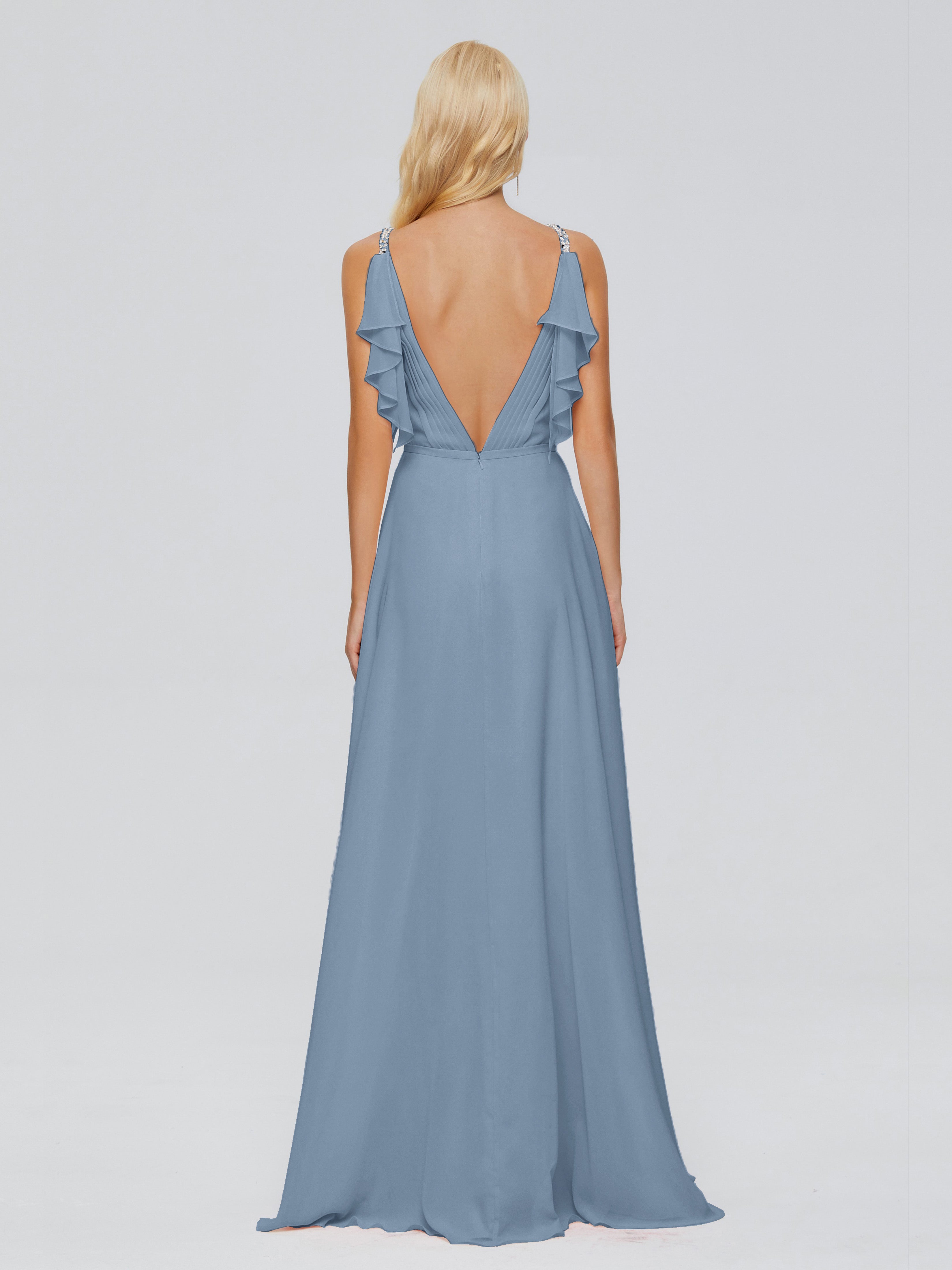 Brianna Ruffles Spaghetti Straps Unique Chiffon Bridesmaid Dresses