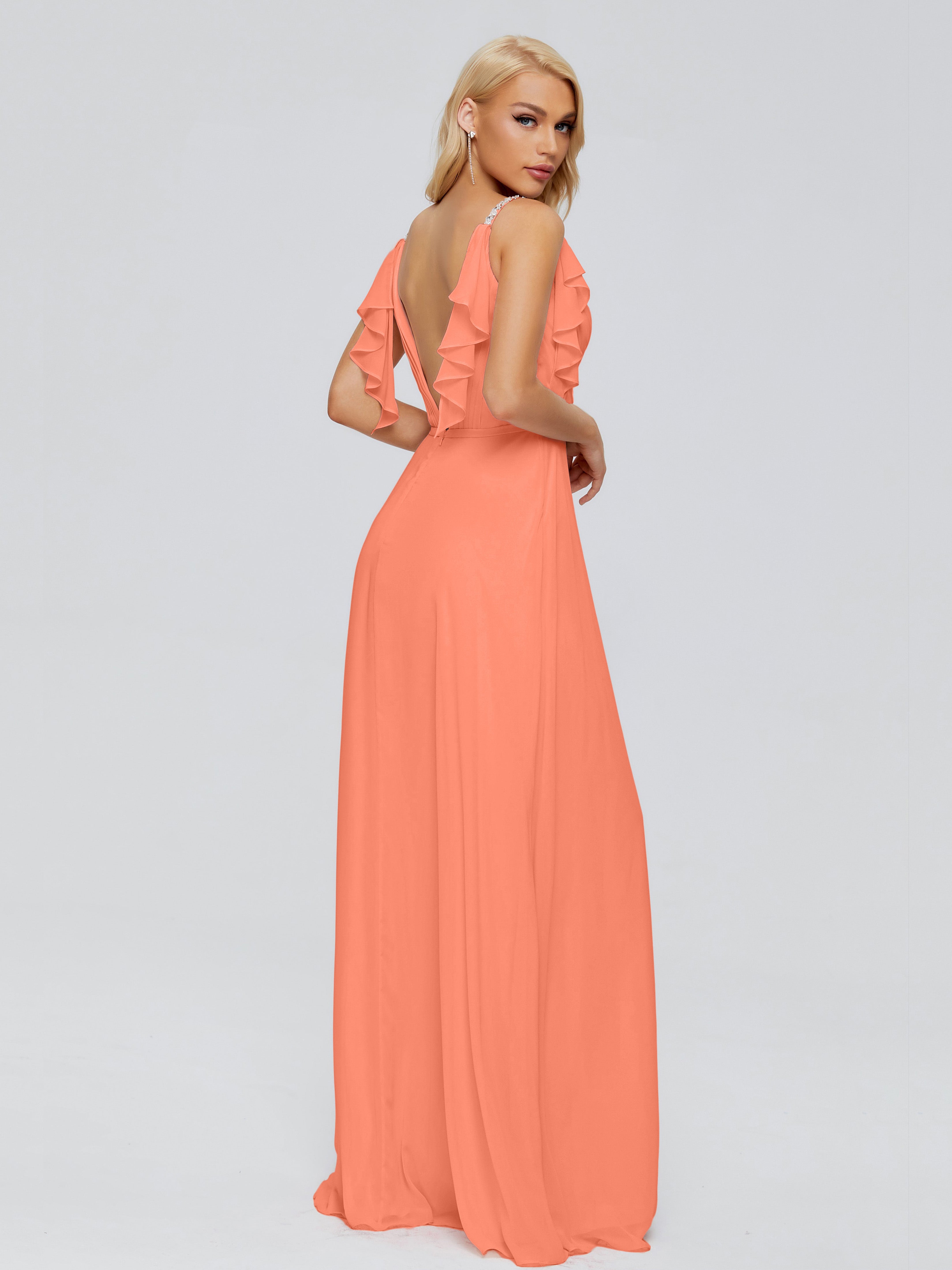 Brianna Ruffles Spaghetti Straps Unique Chiffon Bridesmaid Dresses