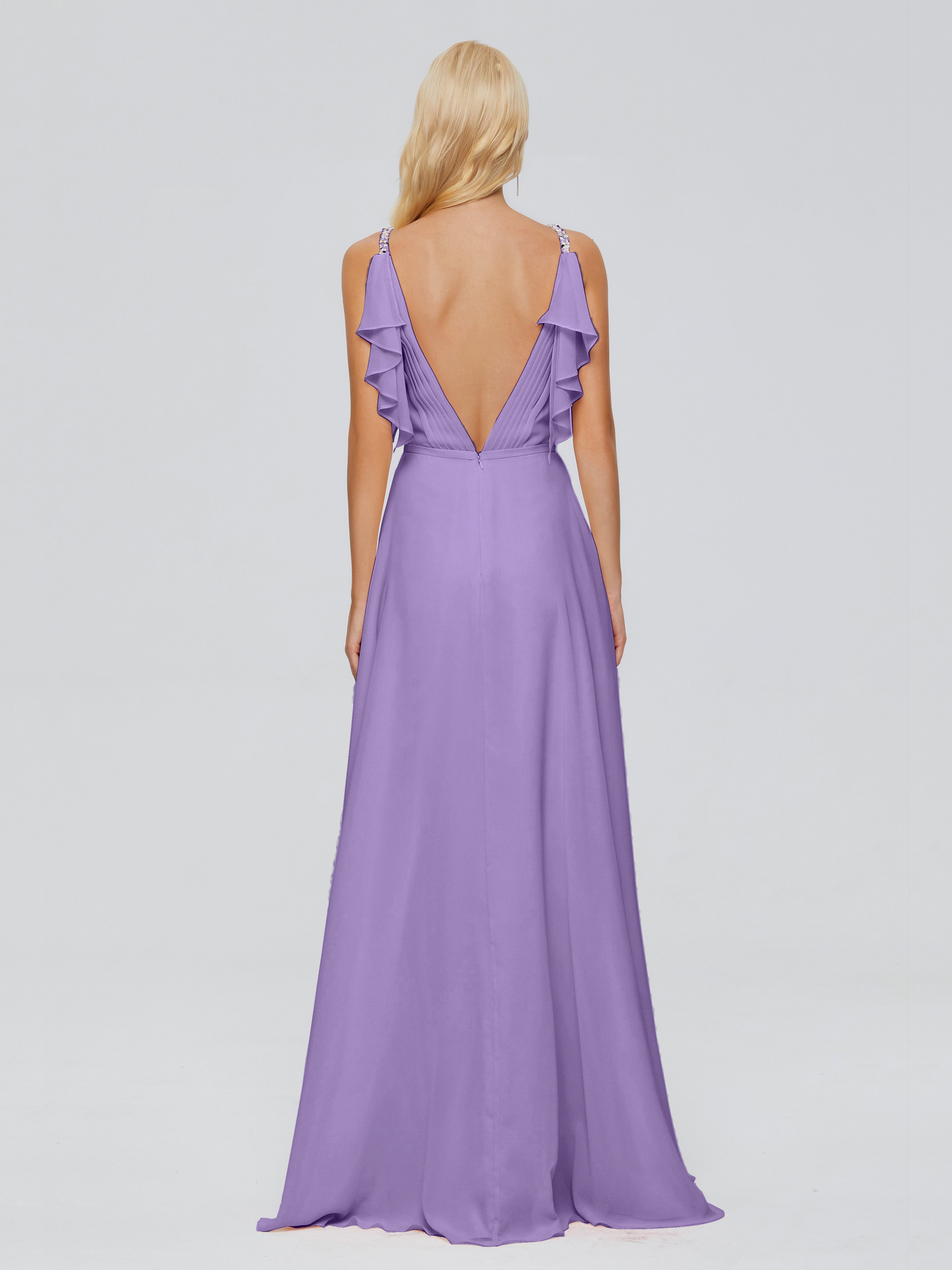 Brianna Ruffles Spaghetti Straps Unique Chiffon Bridesmaid Dresses