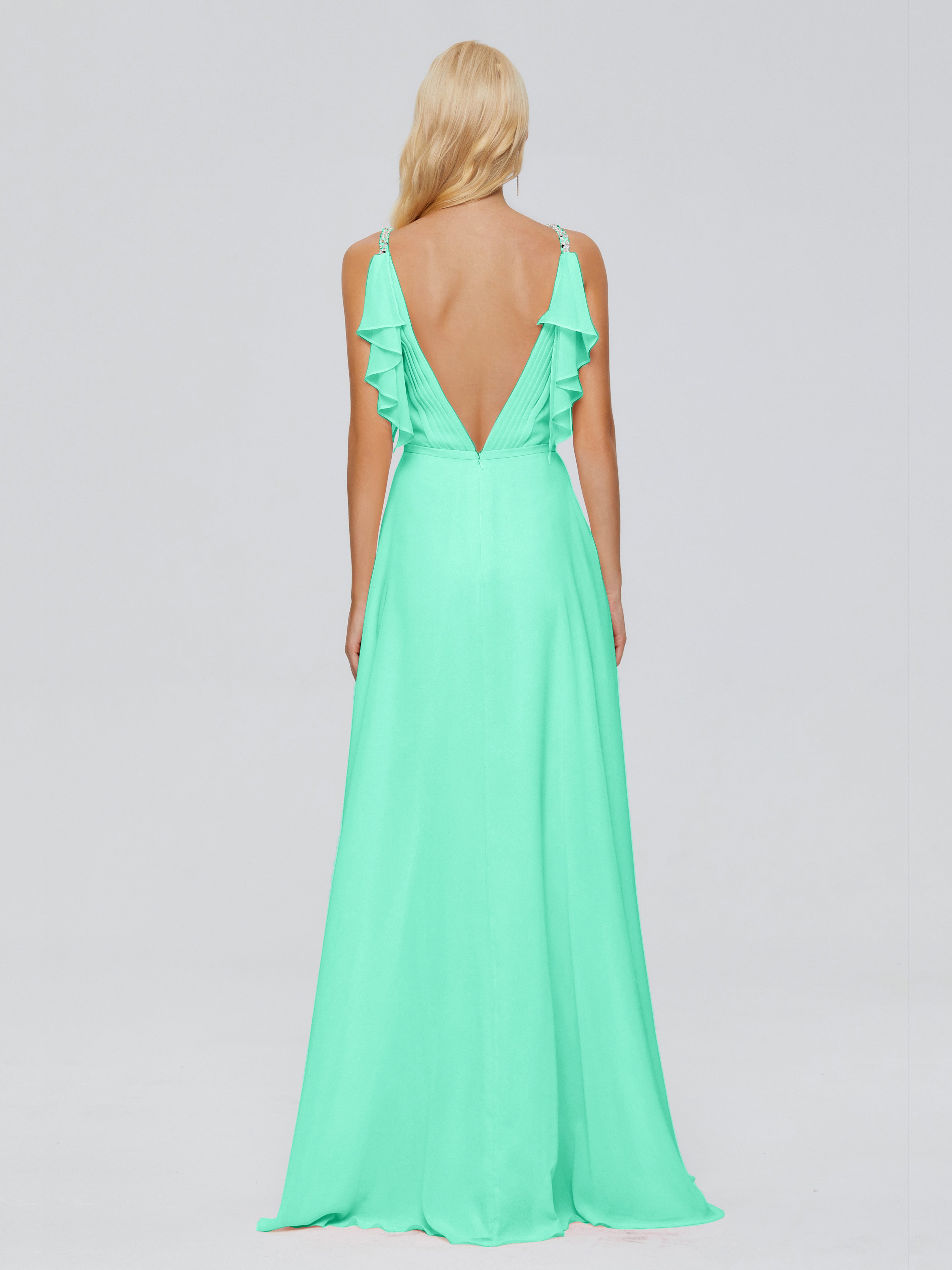 Brianna Ruffles Spaghetti Straps Unique Chiffon Bridesmaid Dresses