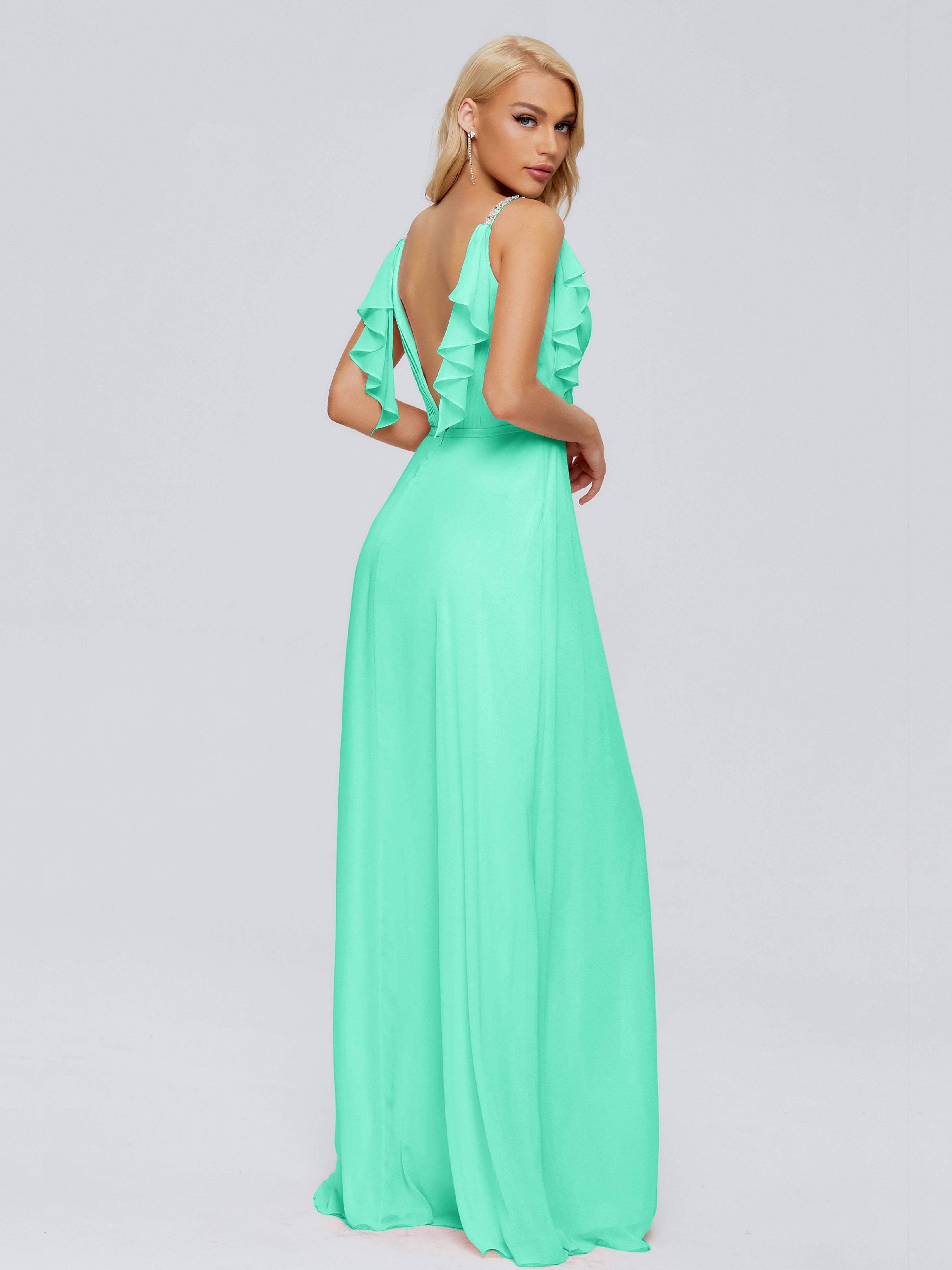 Brianna Ruffles Spaghetti Straps Unique Chiffon Bridesmaid Dresses