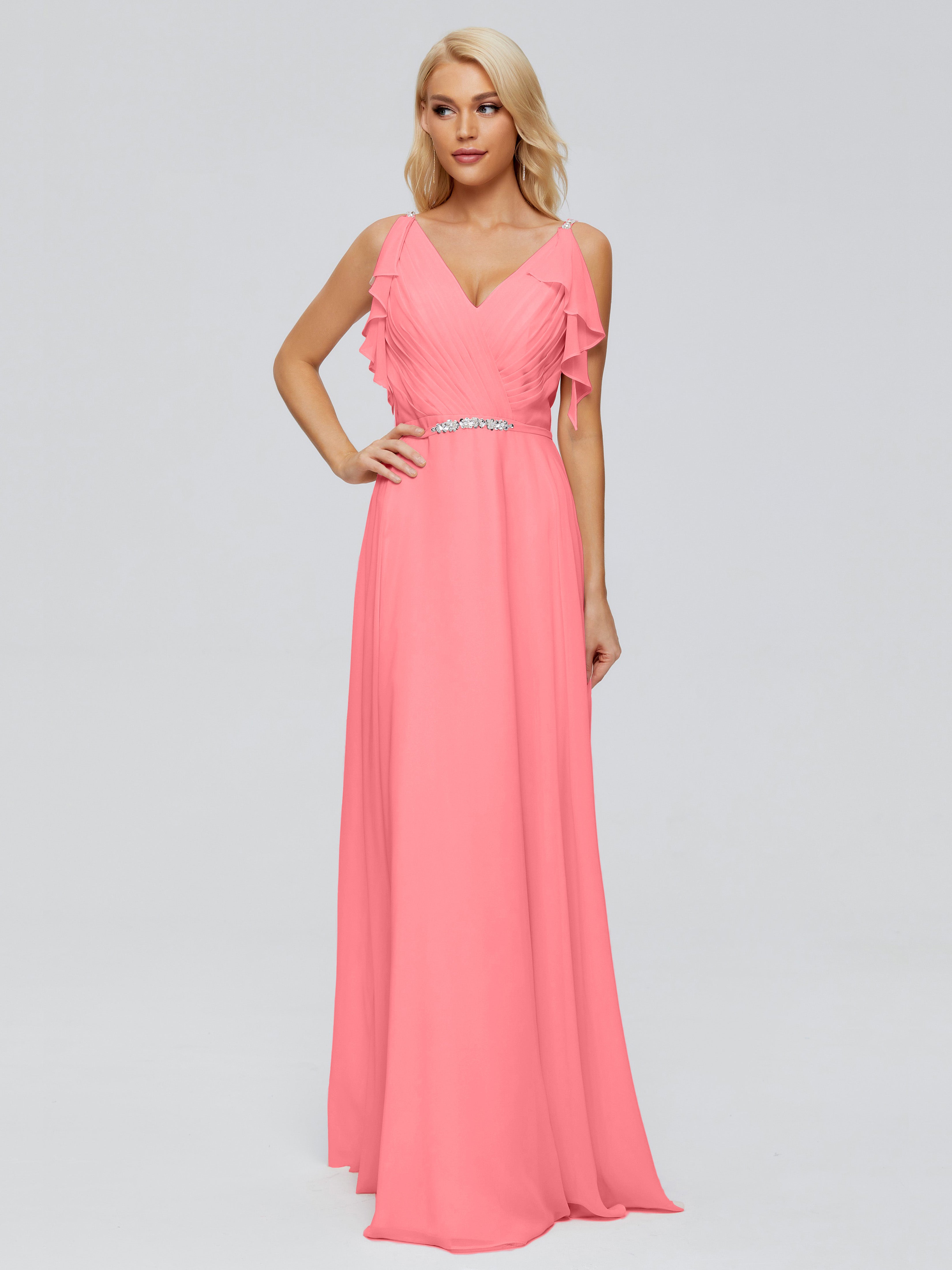 Brianna Ruffles Spaghetti Straps Unique Chiffon Bridesmaid Dresses