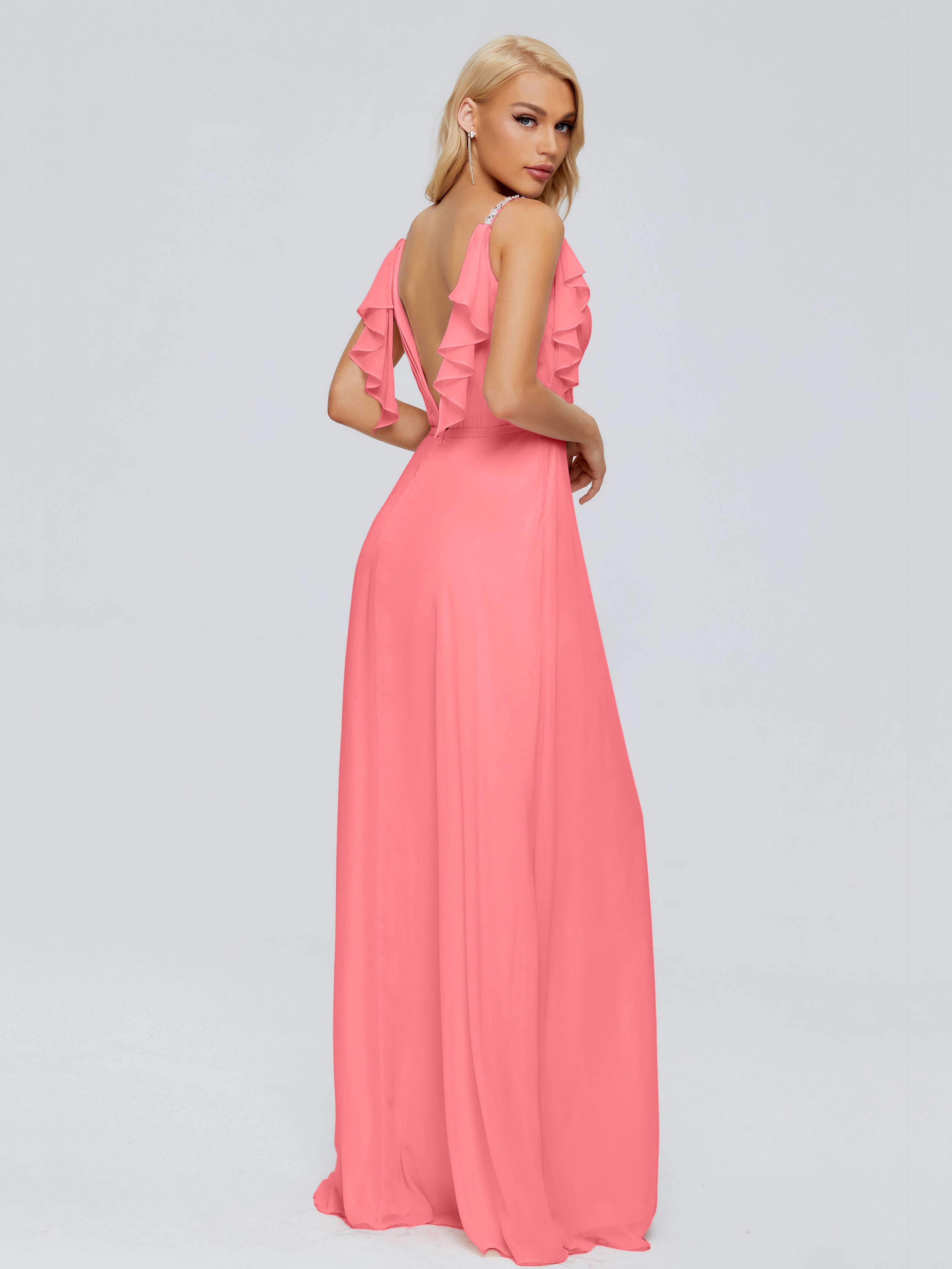 Brianna Ruffles Spaghetti Straps Unique Chiffon Bridesmaid Dresses