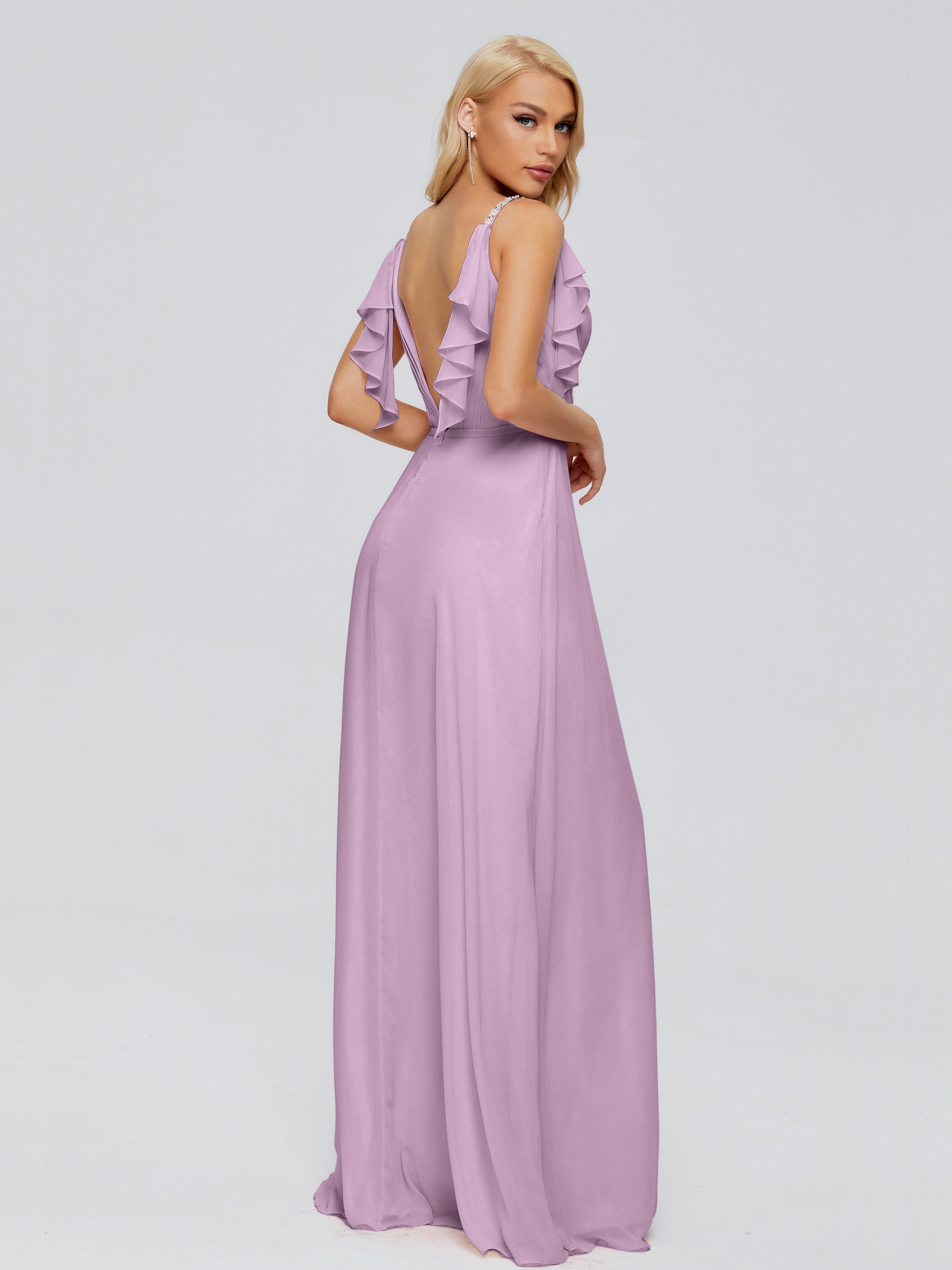 Brianna Ruffles Spaghetti Straps Unique Chiffon Bridesmaid Dresses